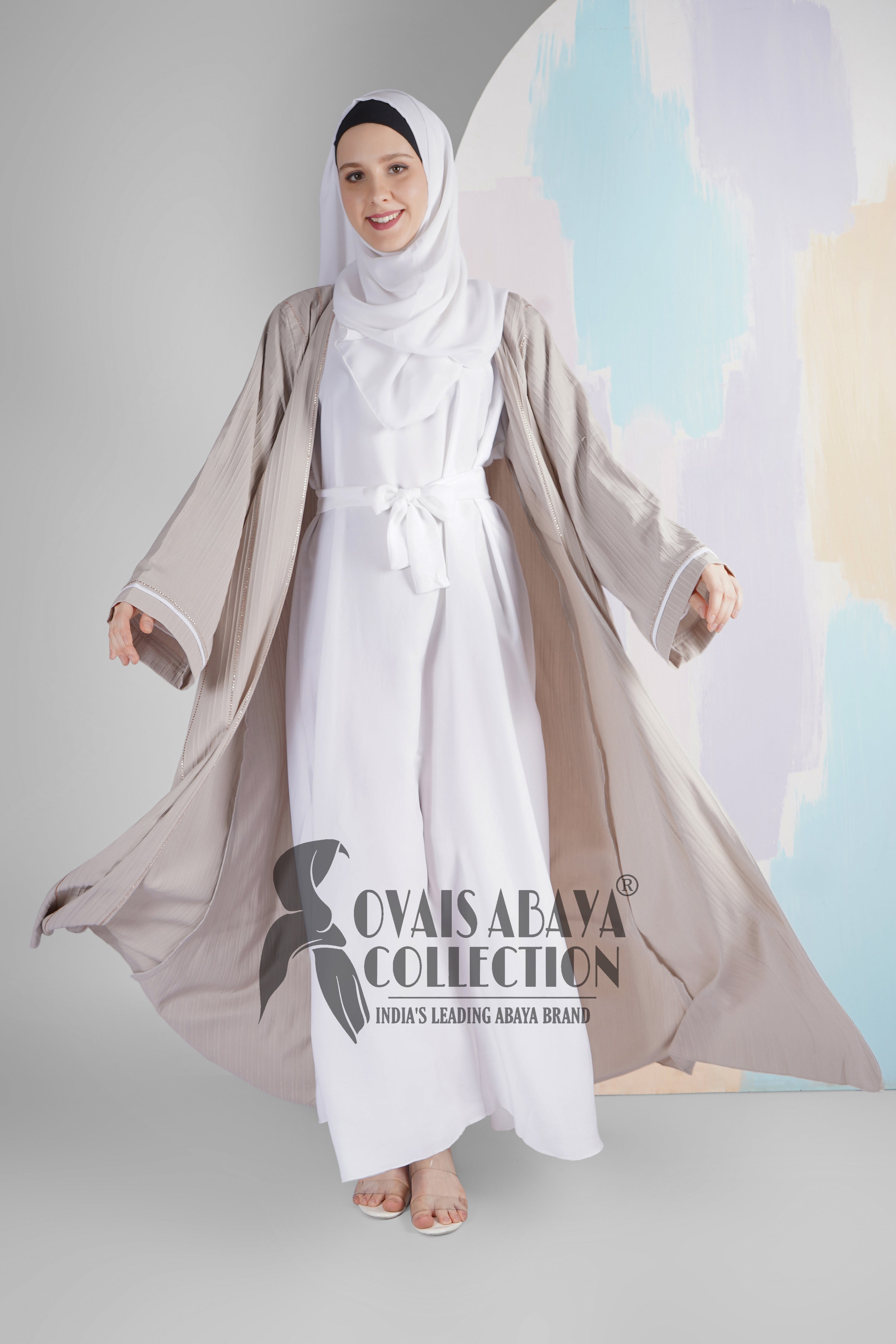 HAYA SugerCan Double Shrug Abaya NUDE( IMPORTED COLLECTION )