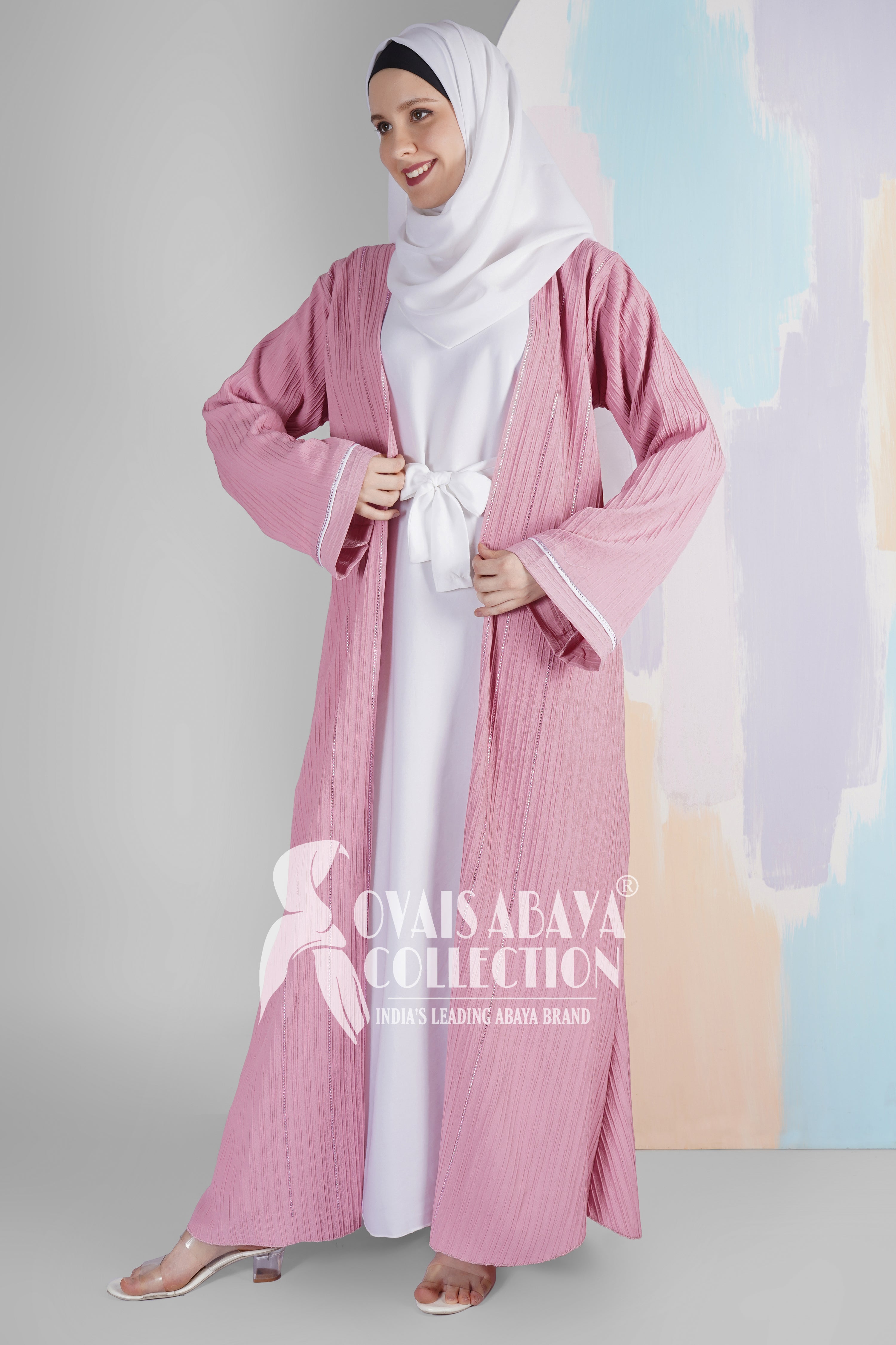 HAYA SugerCan Double Shrug Abaya PINK ( IMPORTED COLLECTION )