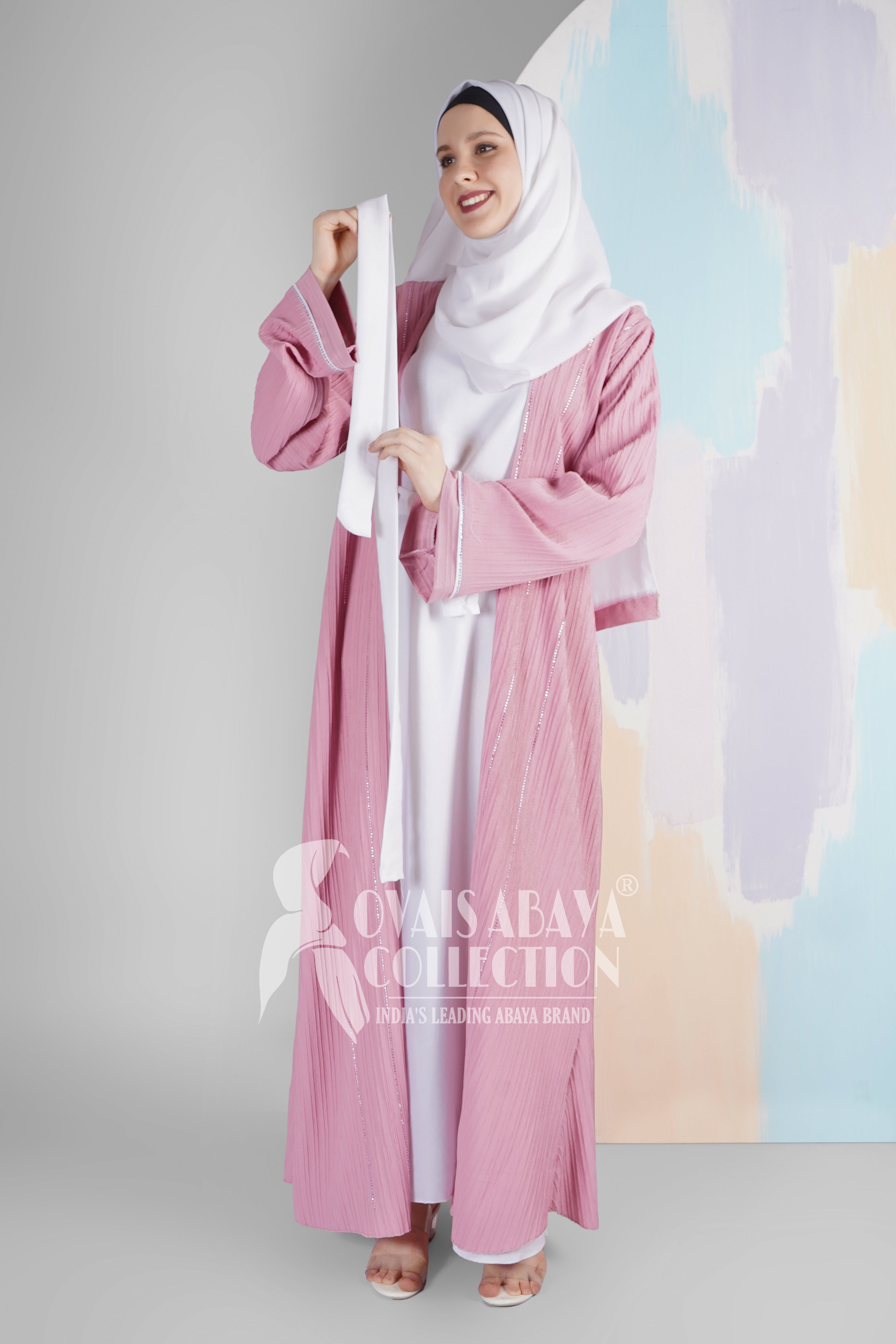 HAYA SugerCan Double Shrug Abaya PINK ( IMPORTED COLLECTION )