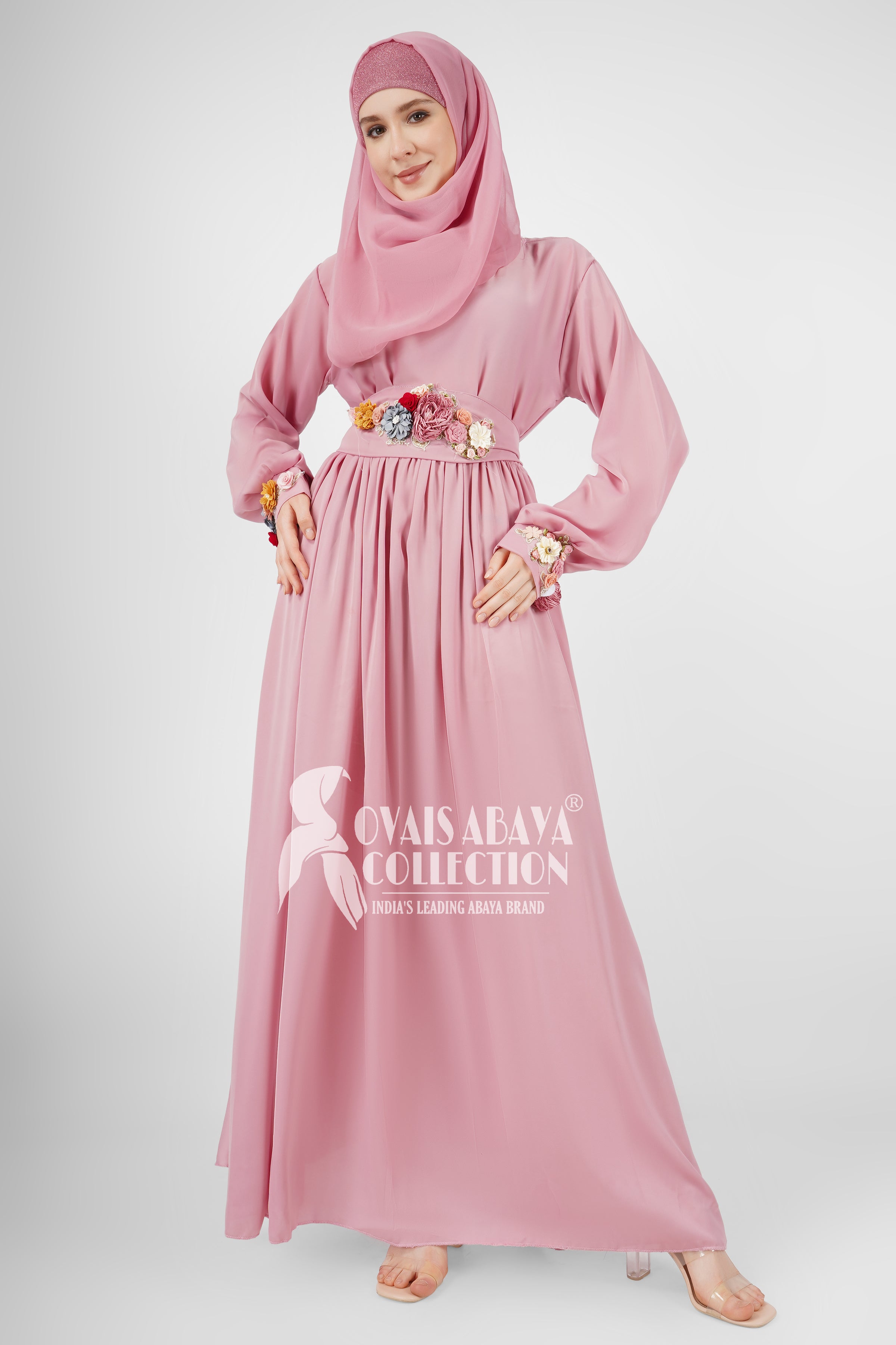 Alaya Imported Broach Plates work Abaya ( PINK )