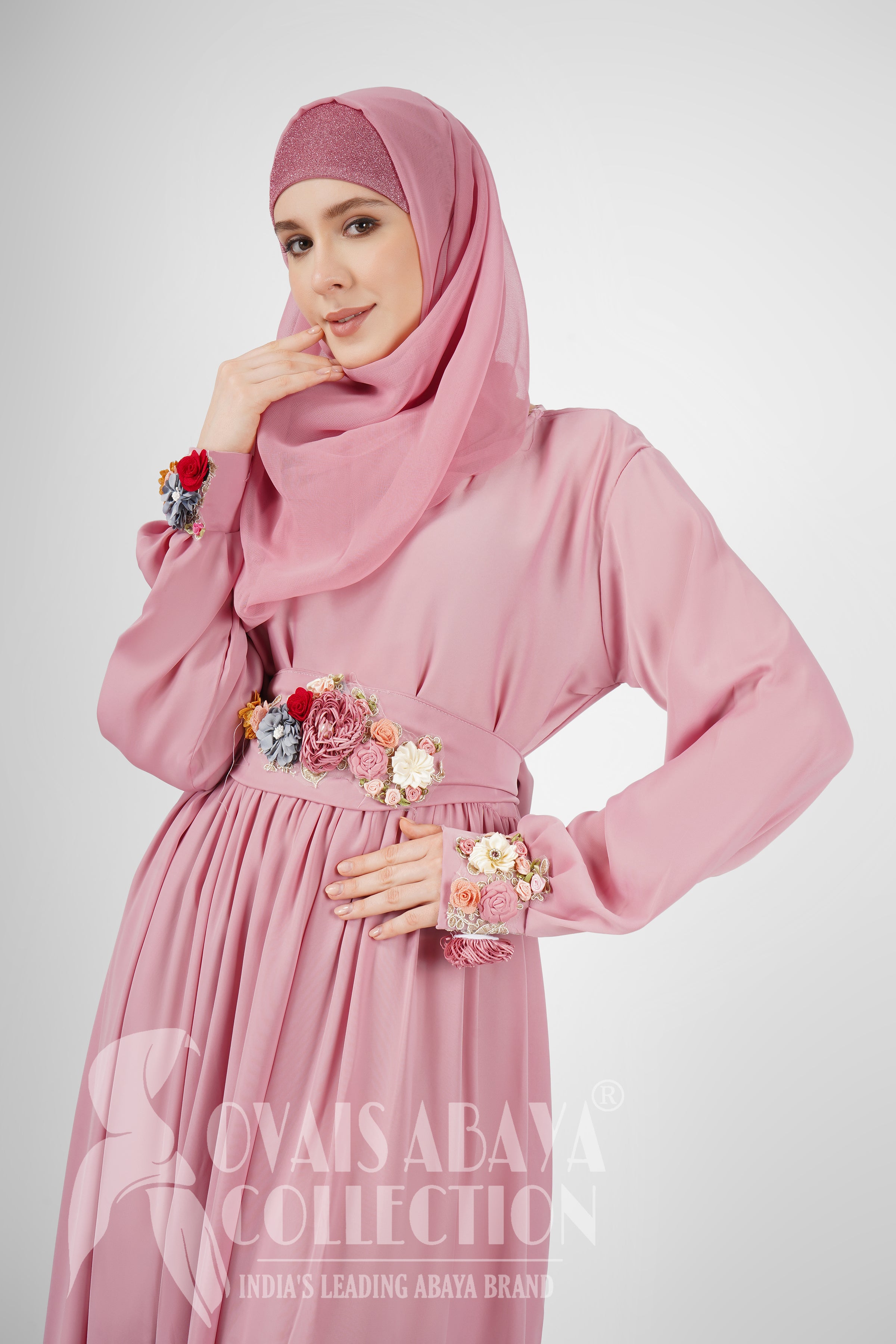 Alaya Imported Broach Plates work Abaya ( PINK )