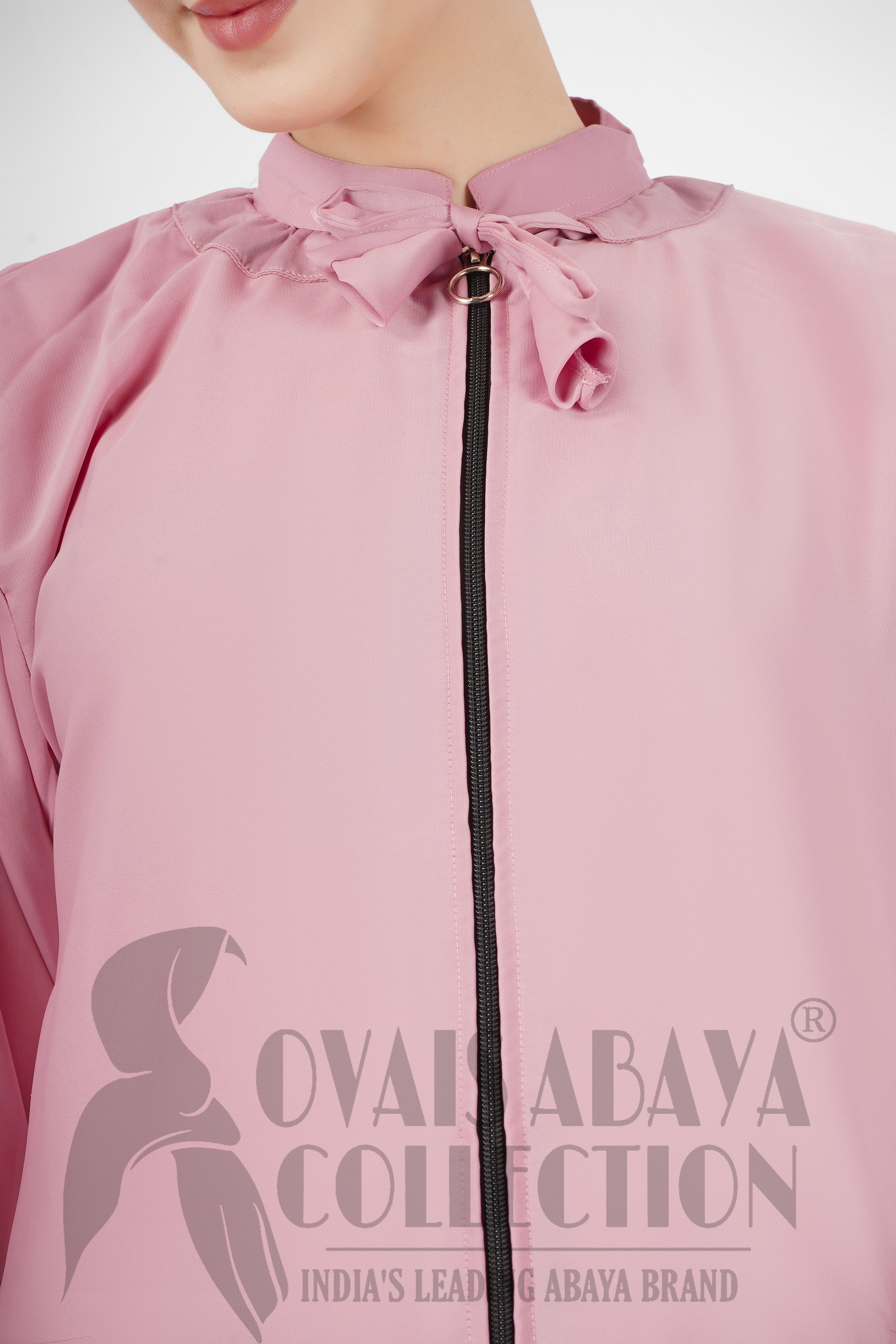 Ayrah Beautiful Side Plates Zipper Abaya LITE PINK ( RAMADAN LAUNCH )