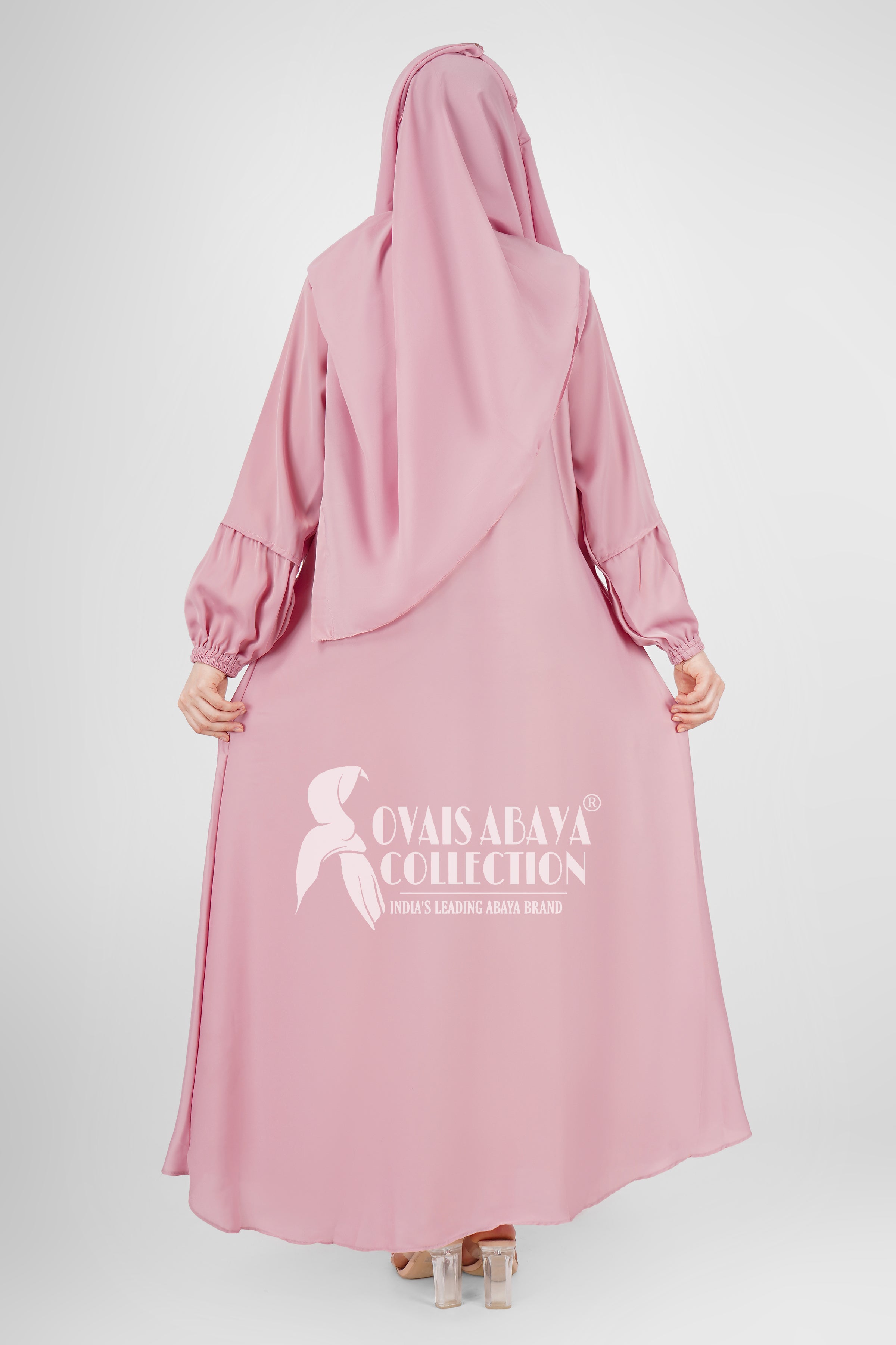 Ayrah Beautiful Side Plates Zipper Abaya LITE PINK ( RAMADAN LAUNCH )