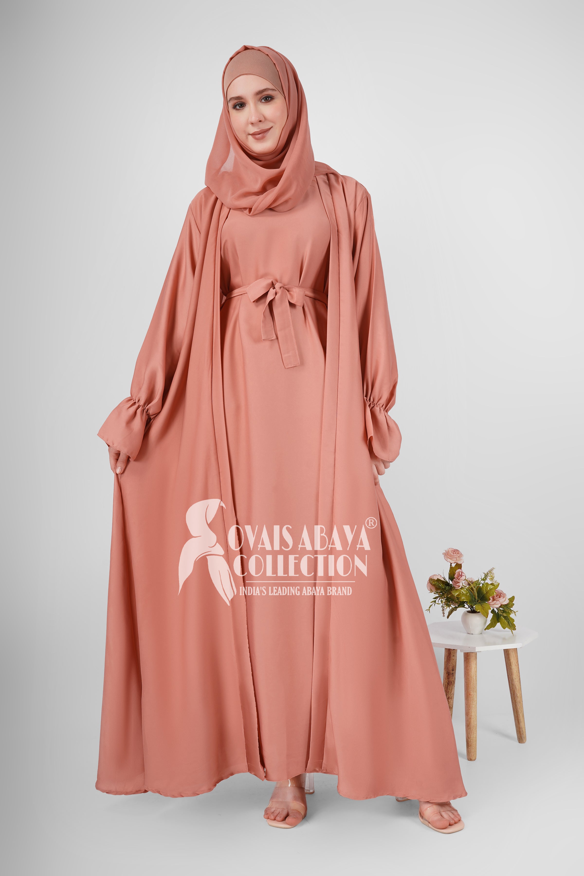 EBRAH BEAUTIFUL DOUBLE SHRUGS ABAYA PEACH ( NEW LAUNCH )