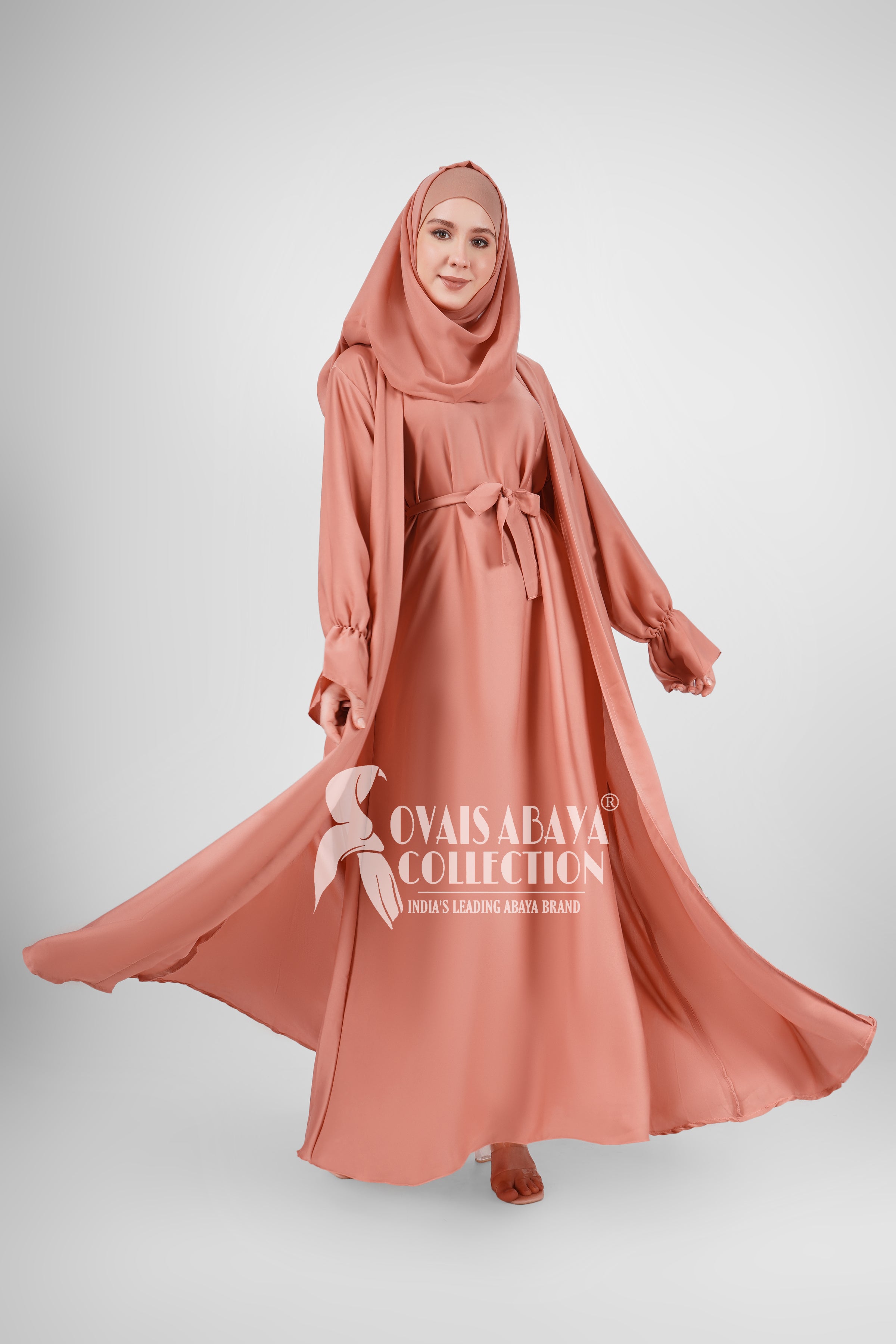 EBRAH BEAUTIFUL DOUBLE SHRUGS ABAYA PEACH ( NEW LAUNCH )