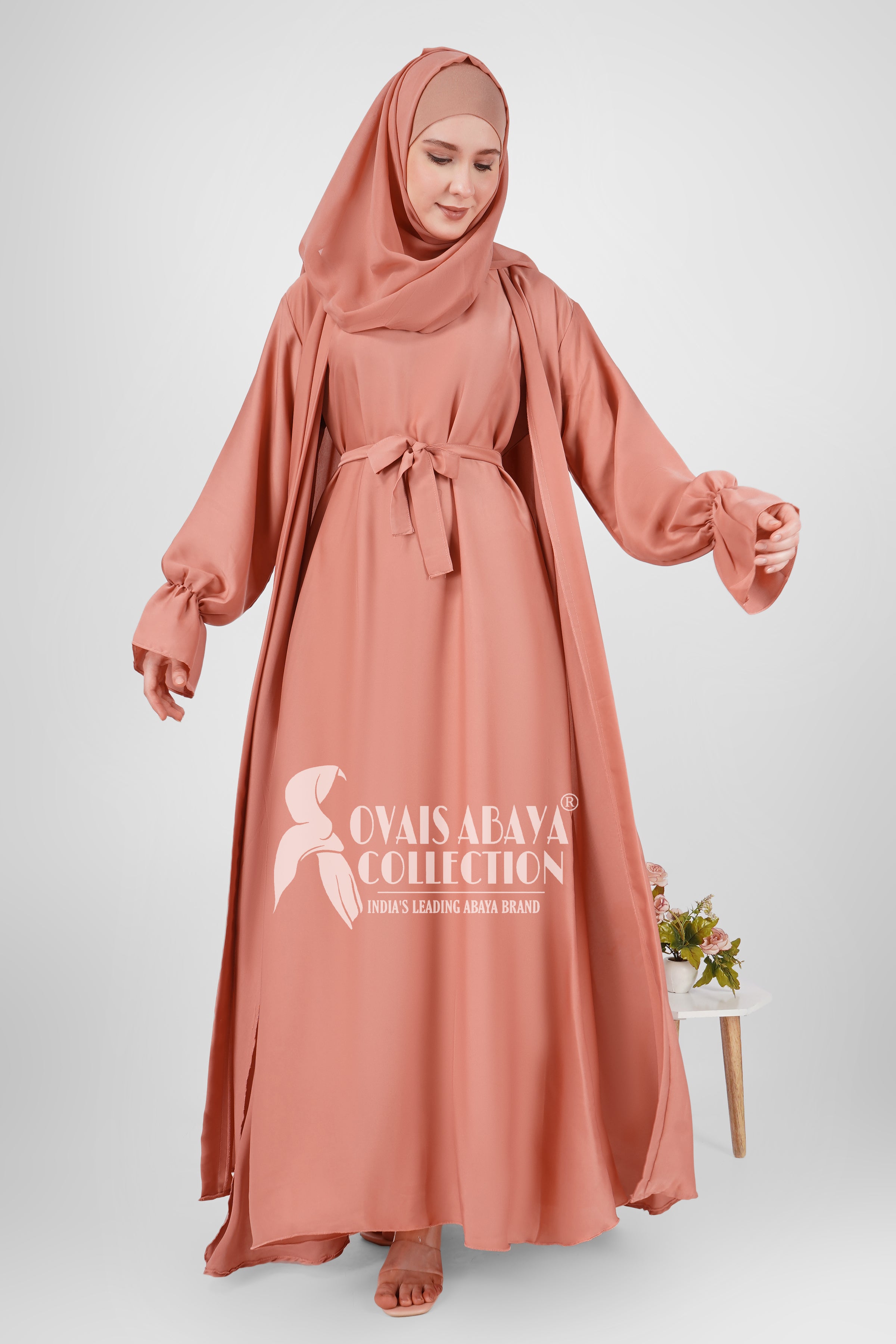 EBRAH BEAUTIFUL DOUBLE SHRUGS ABAYA PEACH ( NEW LAUNCH )