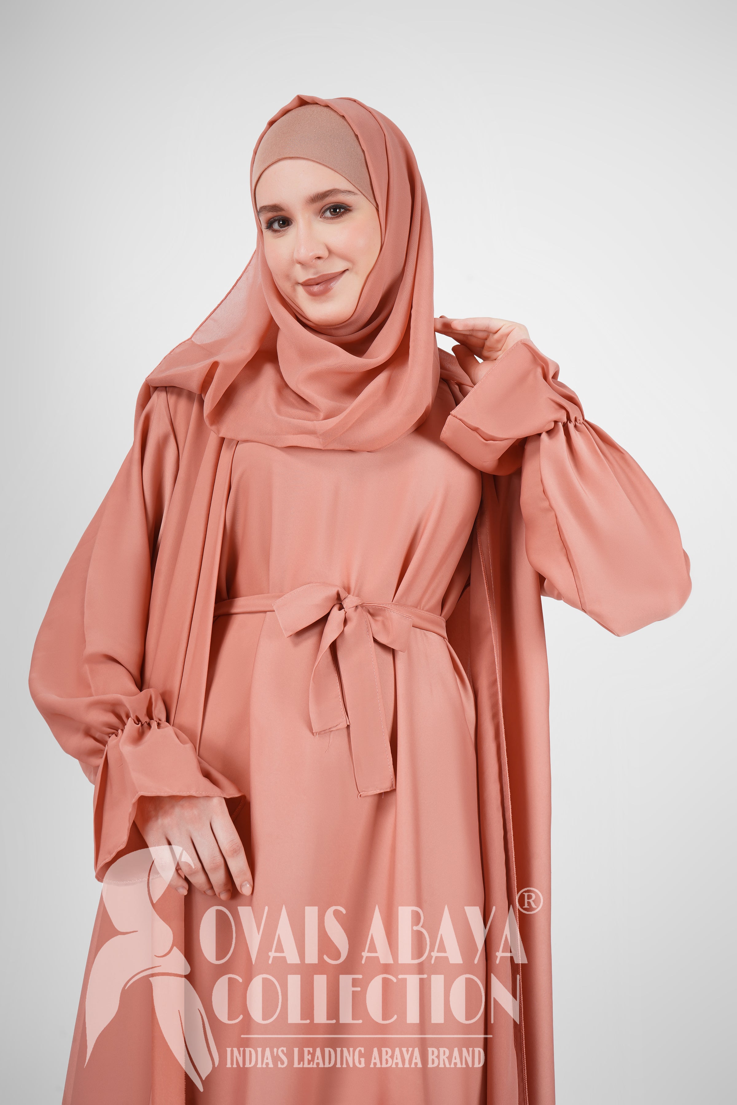 EBRAH BEAUTIFUL DOUBLE SHRUGS ABAYA PEACH ( NEW LAUNCH )