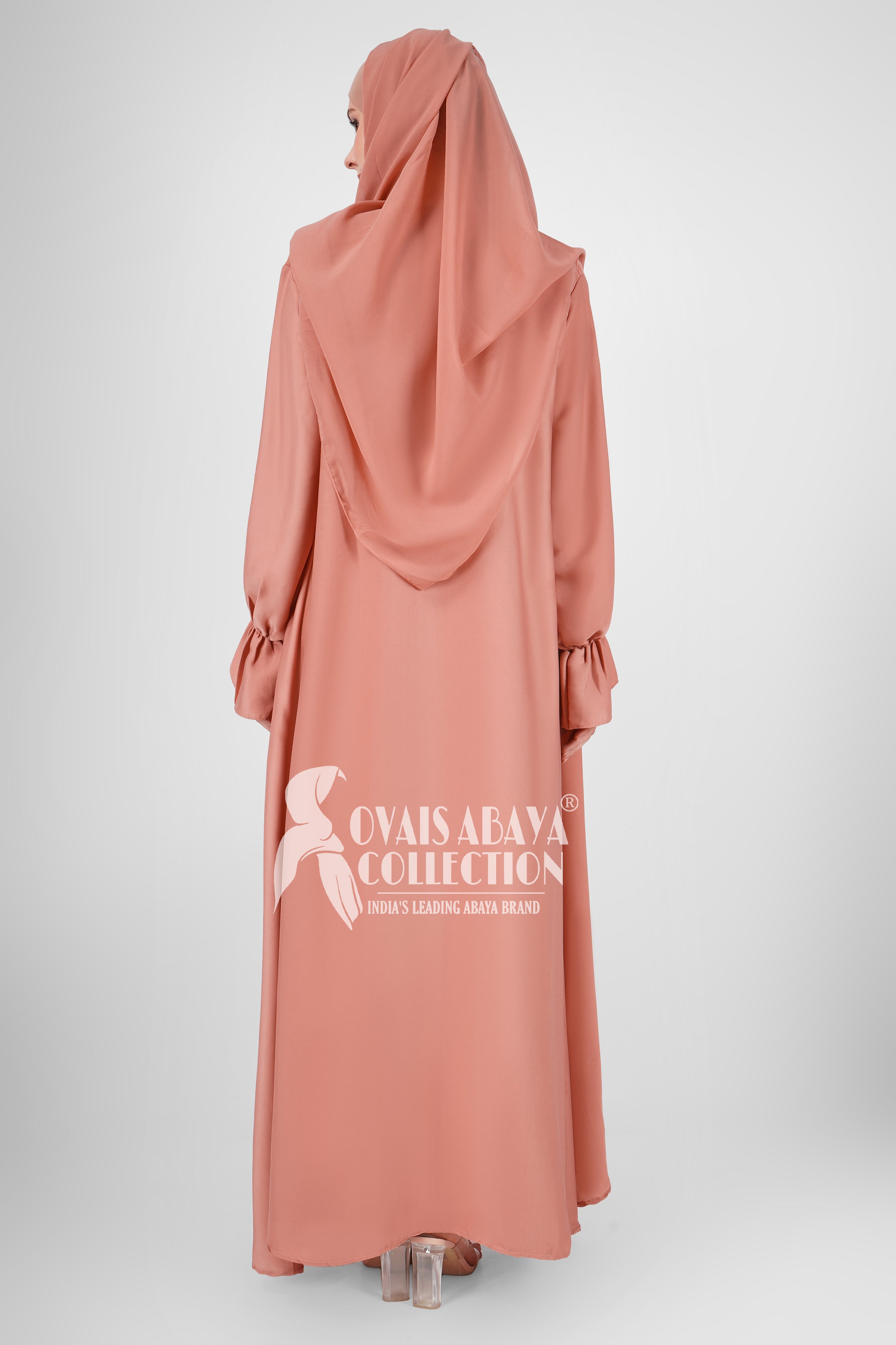 EBRAH BEAUTIFUL DOUBLE SHRUGS ABAYA PEACH ( NEW LAUNCH )