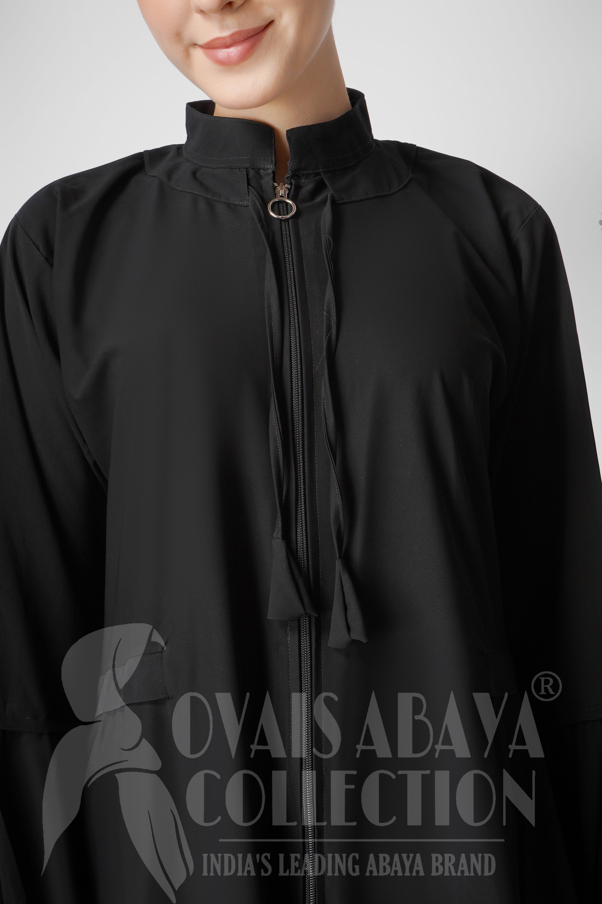 Ayrah Beautiful Side Plates Zipper Abaya BLACK ( RAMADAN LAUNCH )