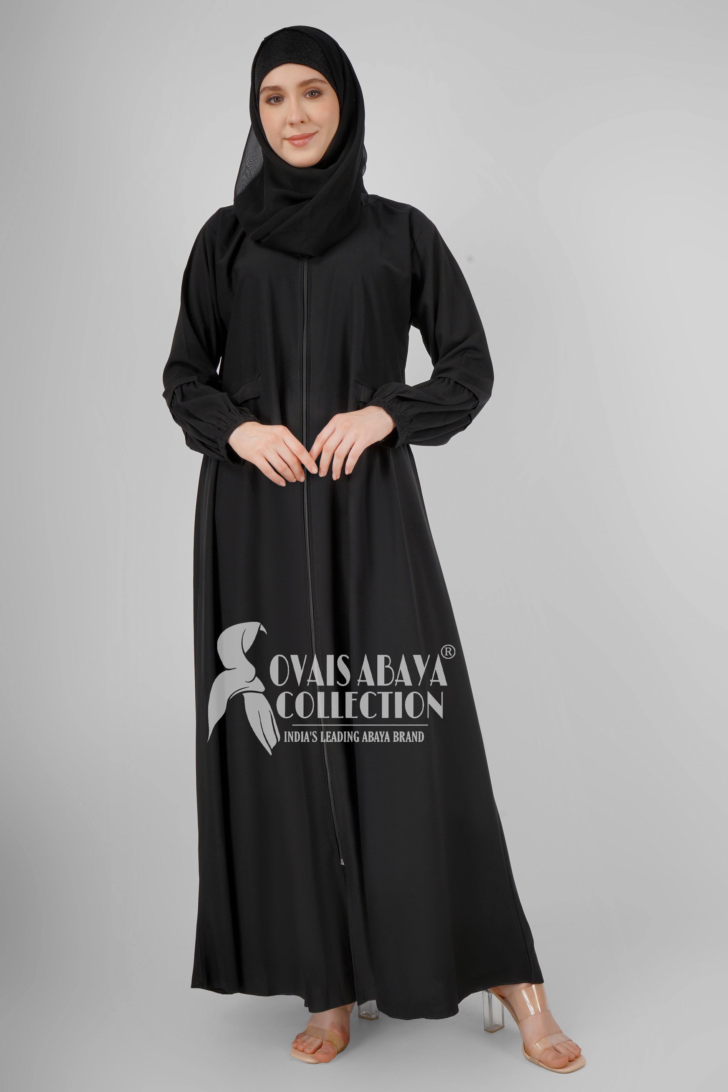 Ayrah Beautiful Side Plates Zipper Abaya BLACK ( RAMADAN LAUNCH )