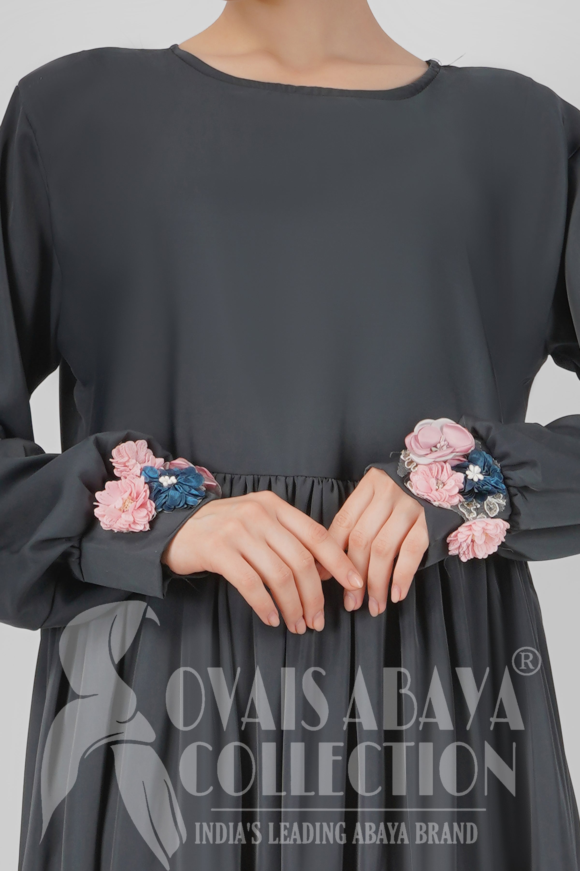 Alaya Imported Broach Plates work Abaya ( GRAY )