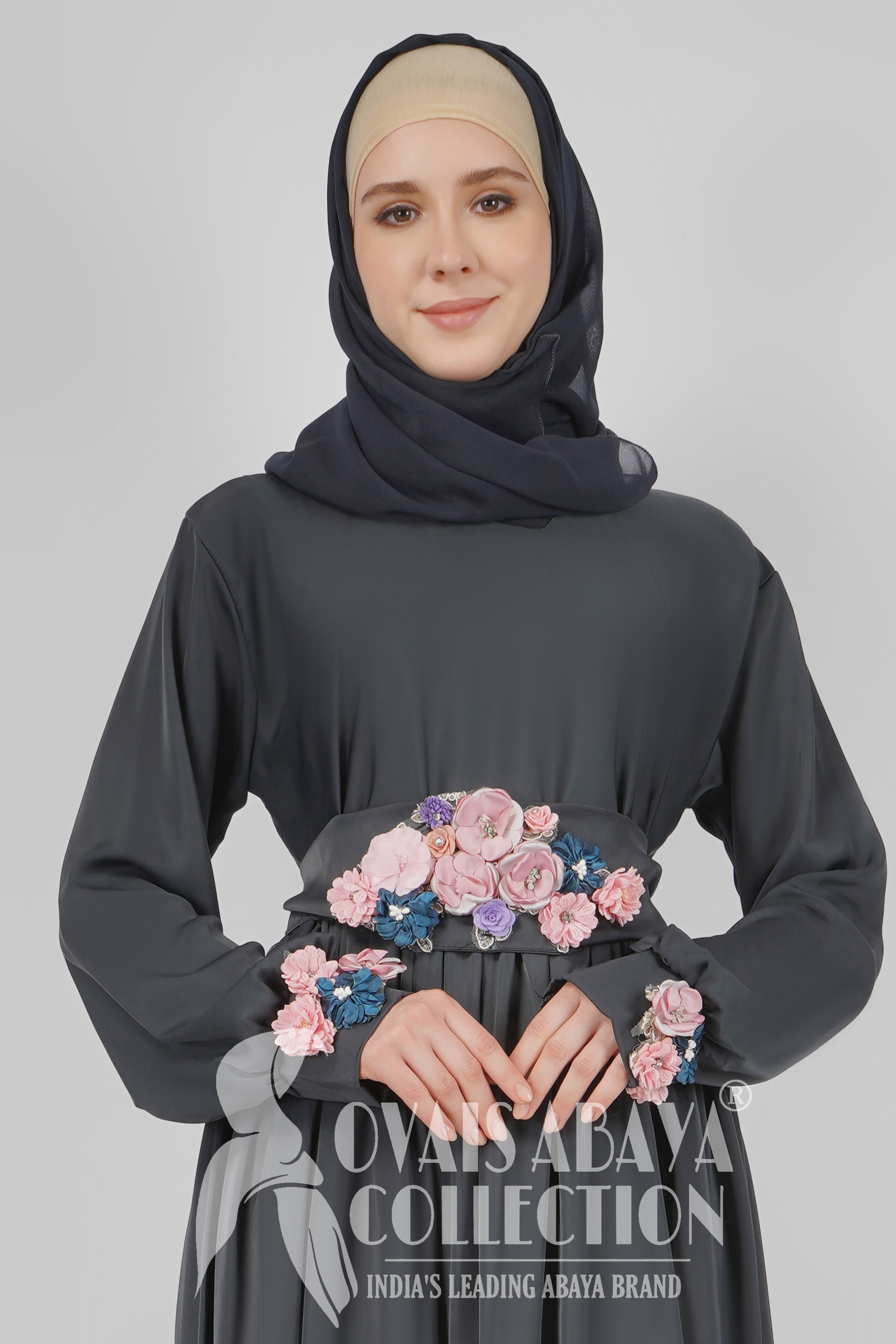 Alaya Imported Broach Plates work Abaya ( GRAY )