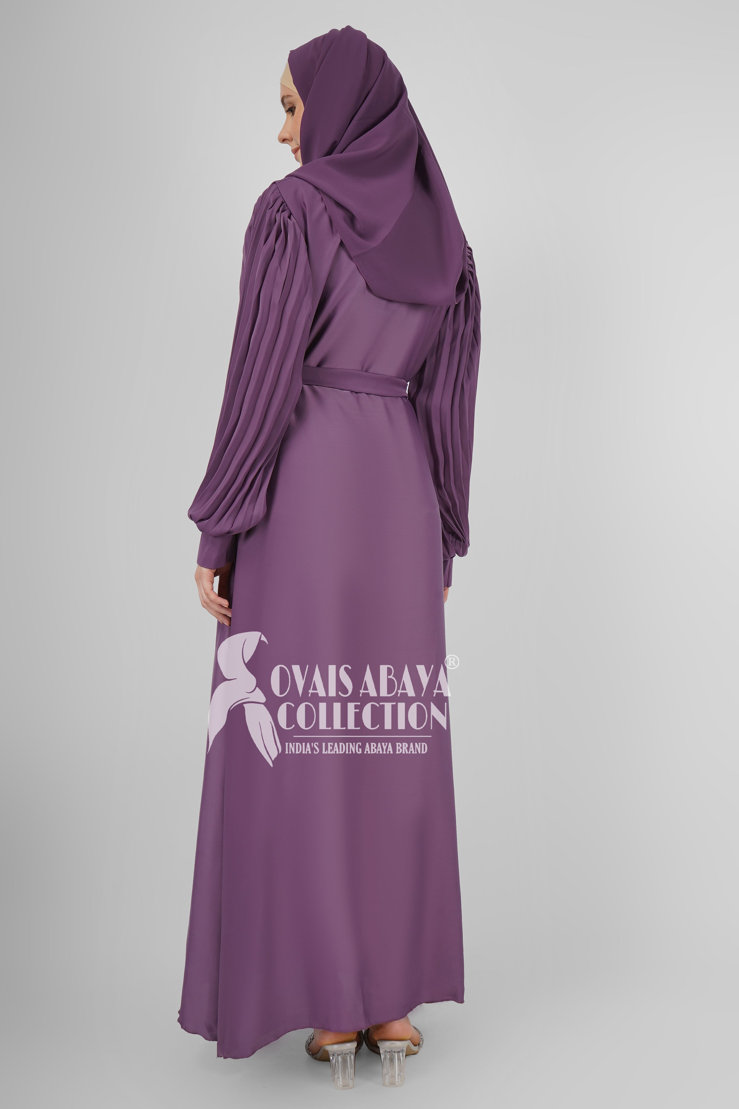 Imported Iram Zipper Abaya With Zebra plated Cuffed Sleeve ( LAVENDER )