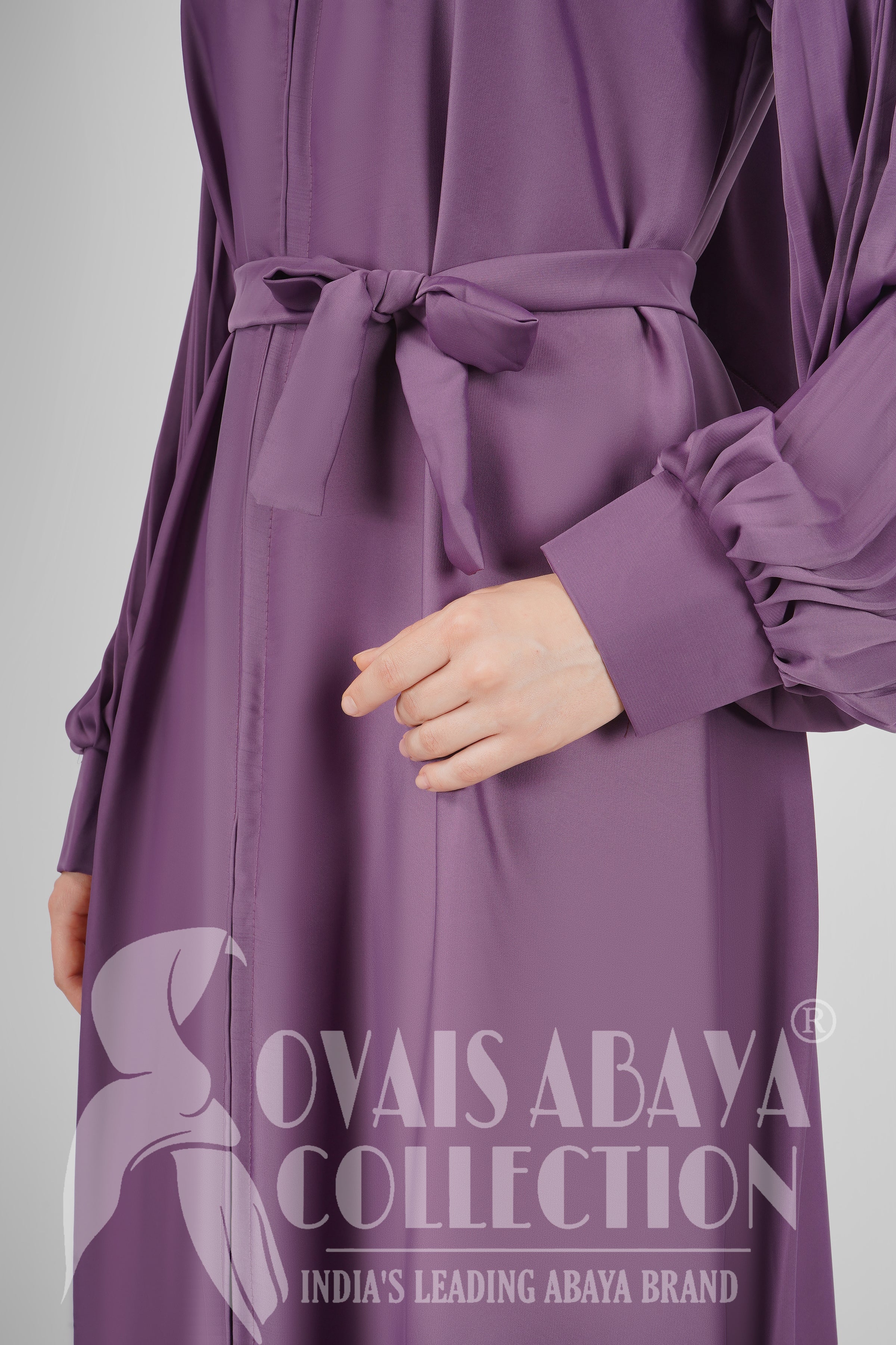 Imported Iram Zipper Abaya With Zebra plated Cuffed Sleeve ( LAVENDER )