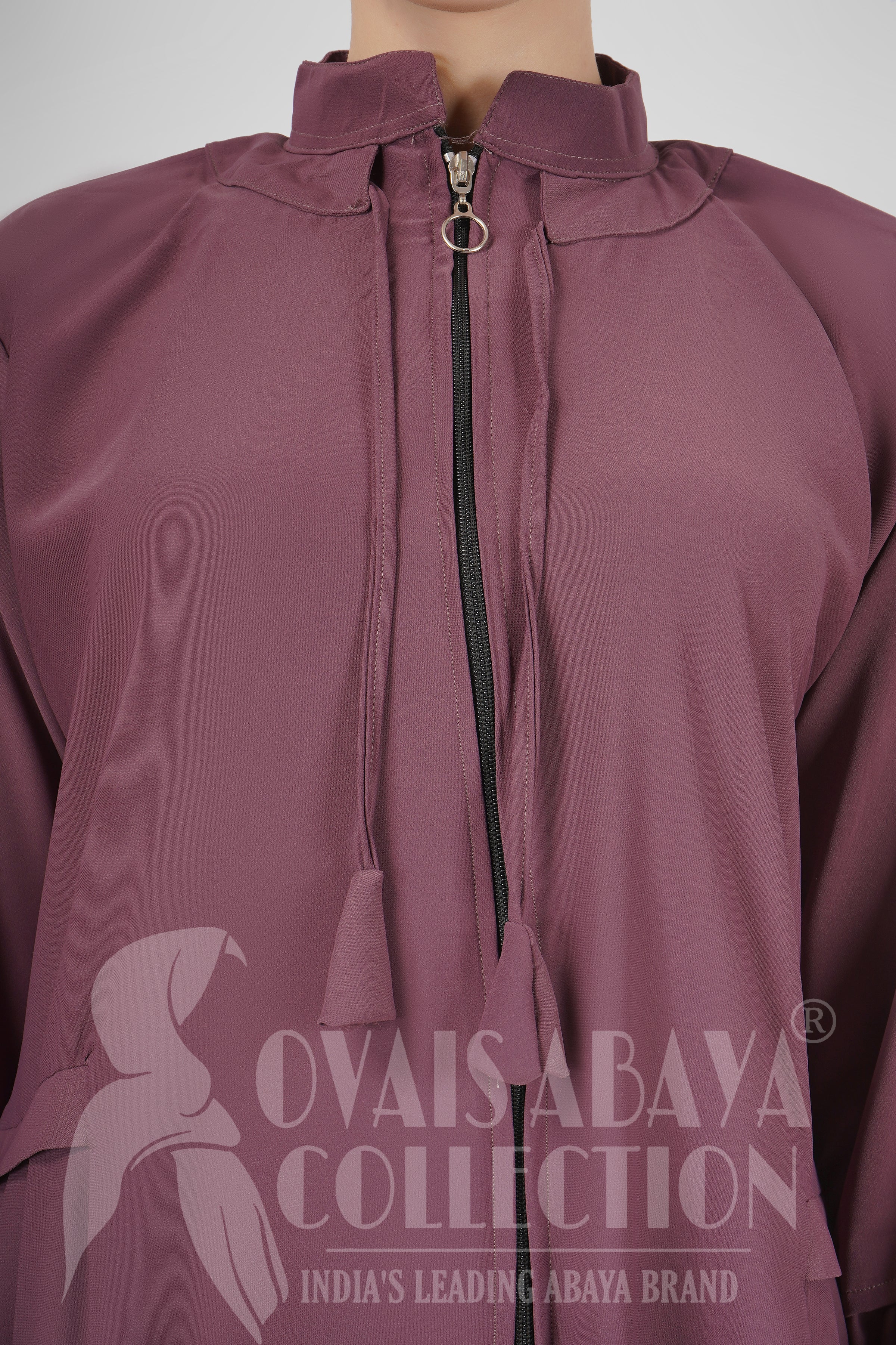 Ayrah Beautiful Side Plates Zipper Abaya BURGUNDY ( RAMADAN LAUNCH )