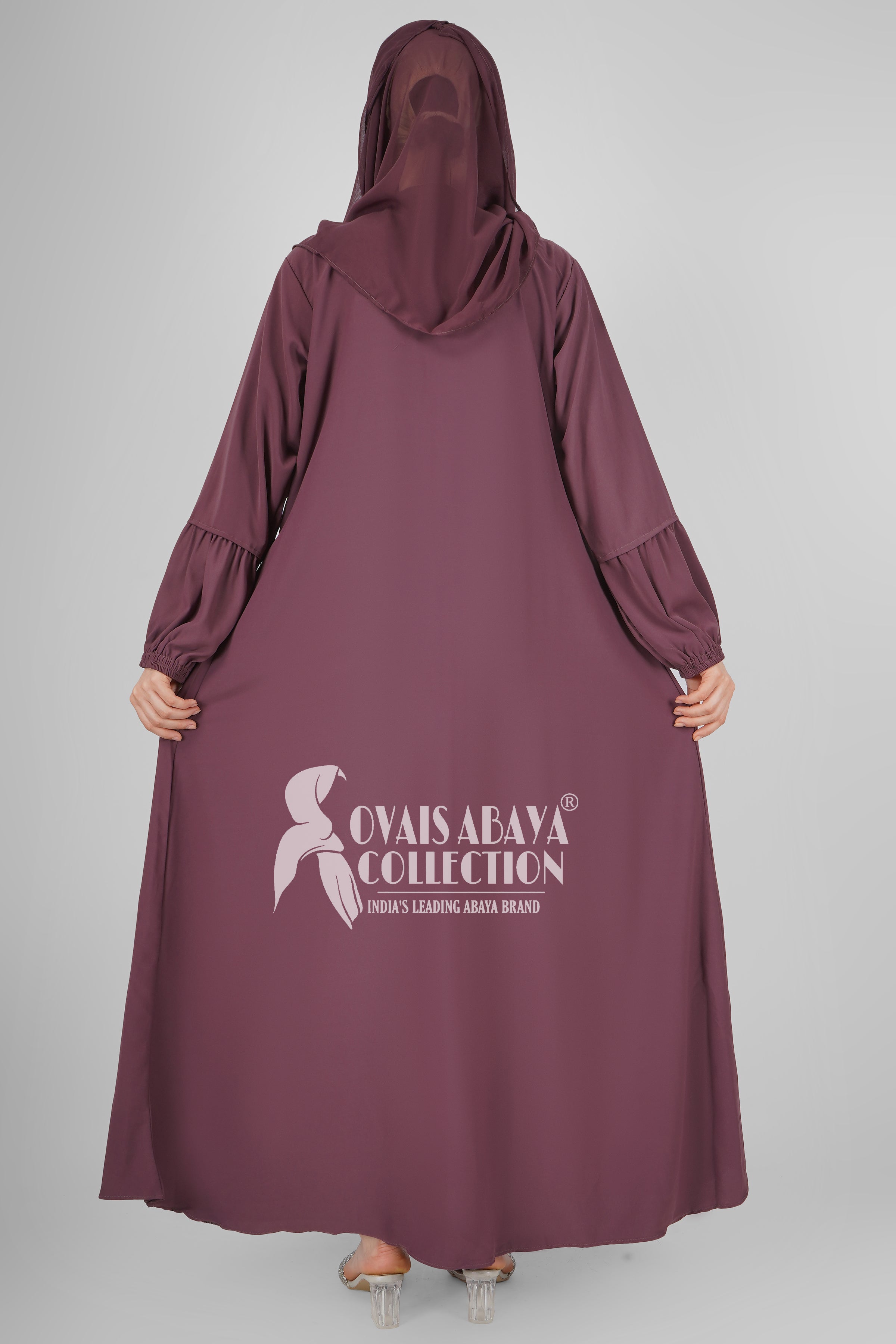 Ayrah Beautiful Side Plates Zipper Abaya BURGUNDY ( RAMADAN LAUNCH )