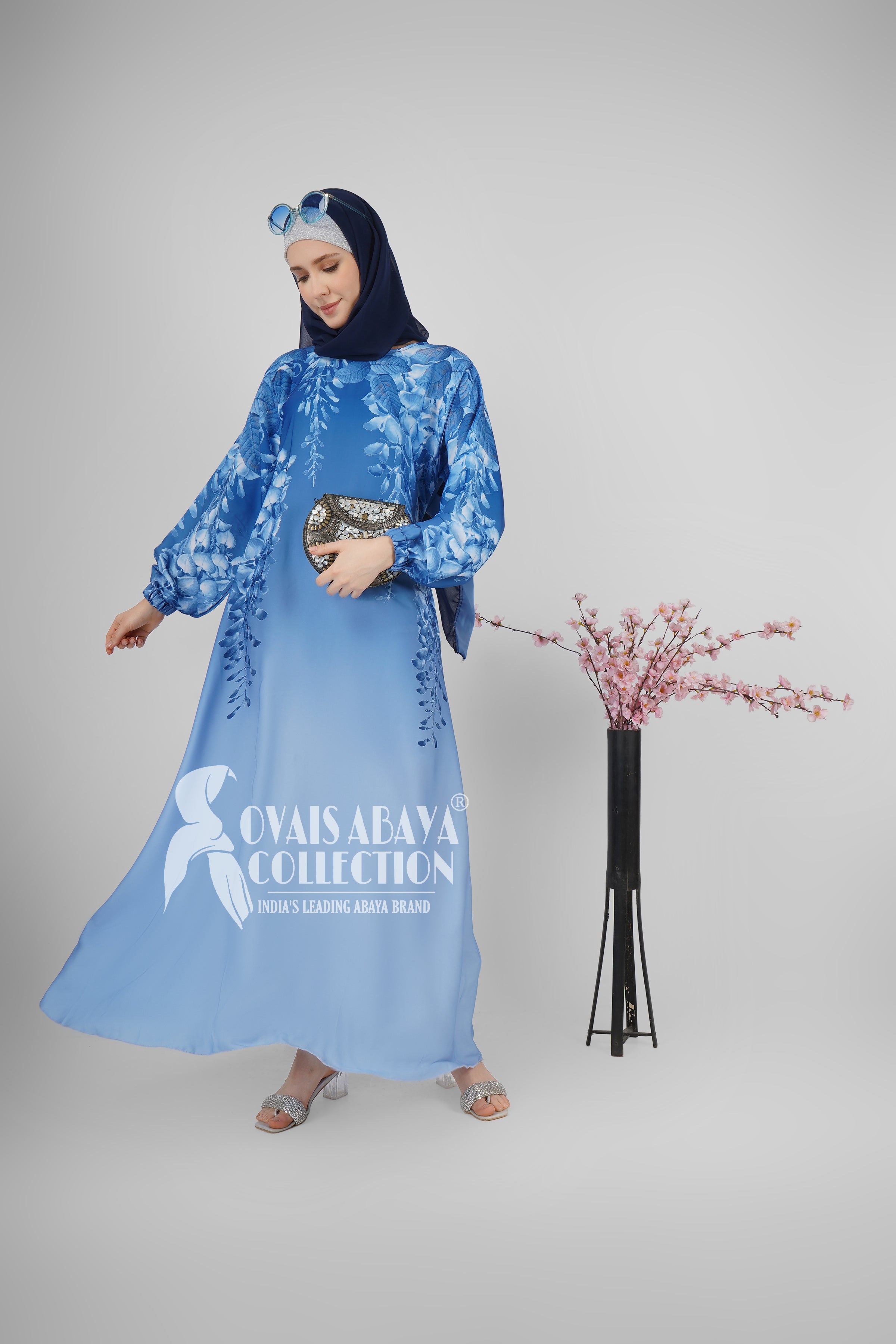 Aliza Orignal Printed Abaya - ( BLUE FLOWER )