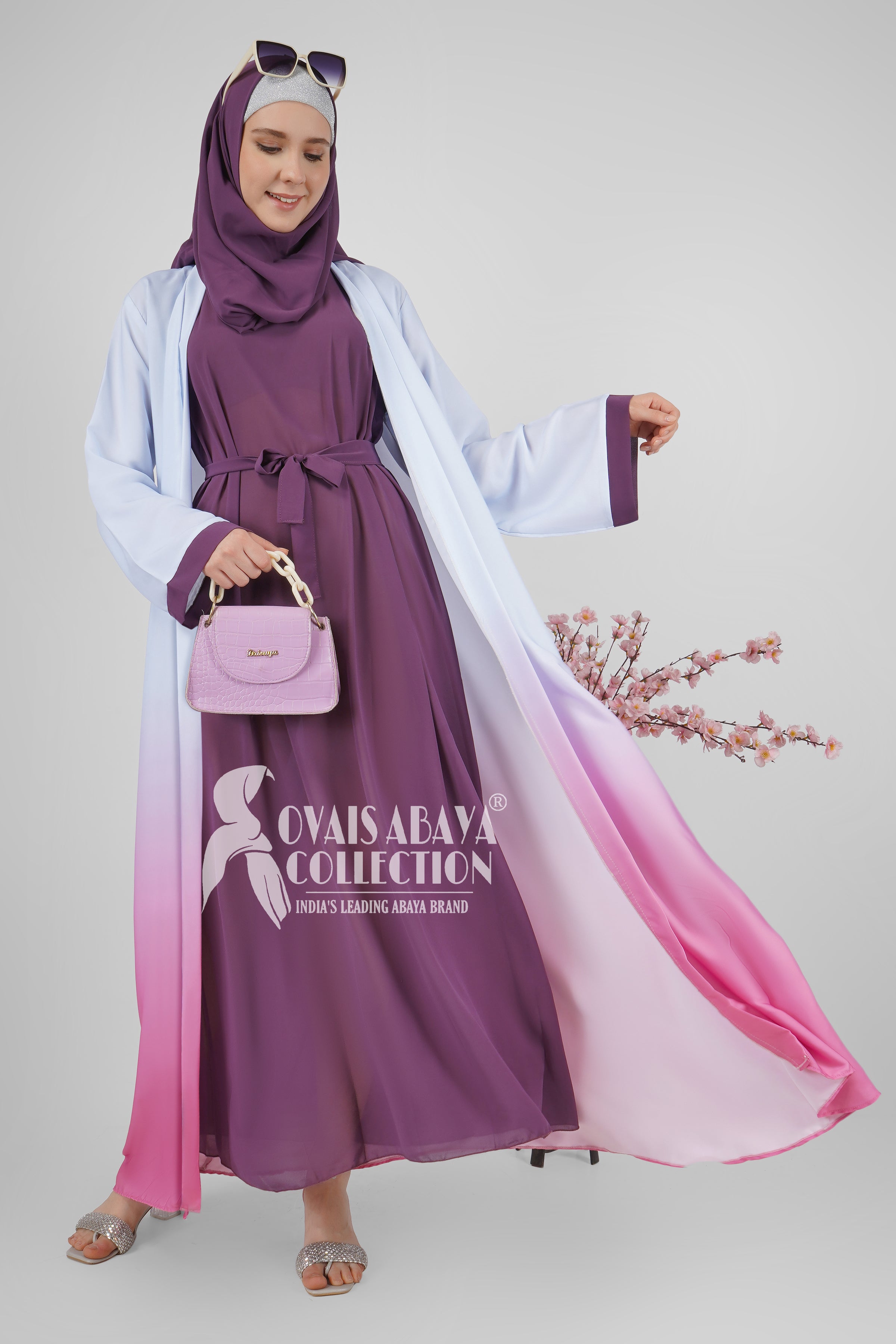 Haseena Imported Tai Dye Double Shrug Abaya PINK ( NEW LAUNCH )