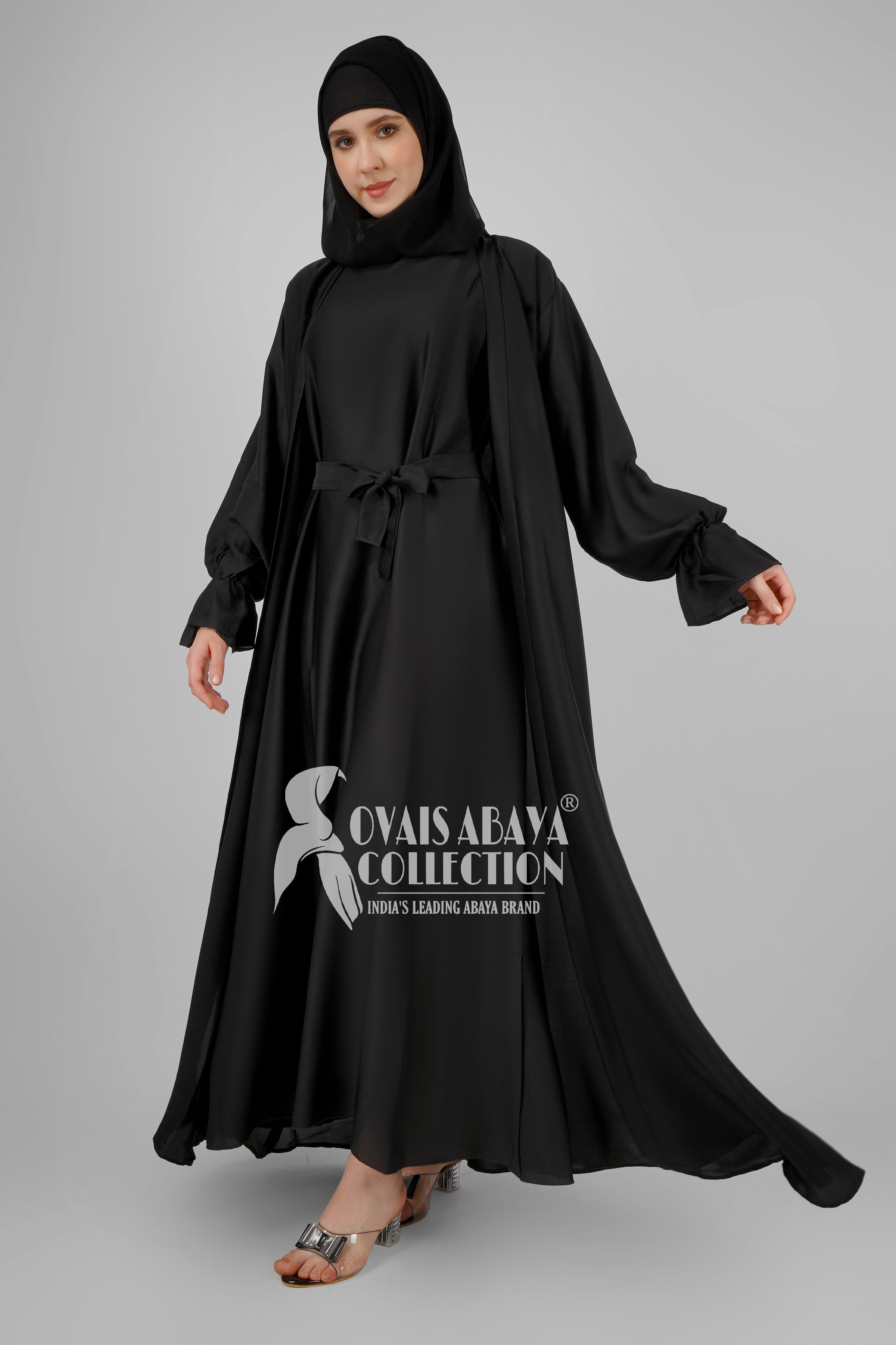 EBRAH BEAUTIFUL DOUBLE SHRUGS ABAYA BLACK ( NEW LAUNCH )