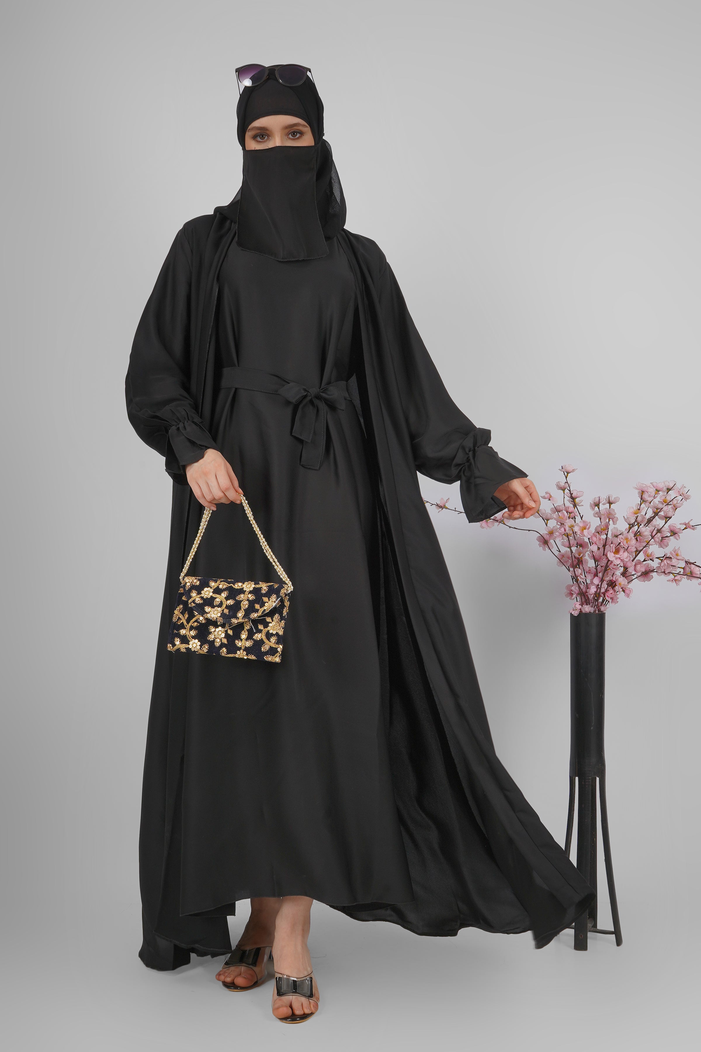 EBRAH BEAUTIFUL DOUBLE SHRUGS ABAYA BLACK ( NEW LAUNCH )