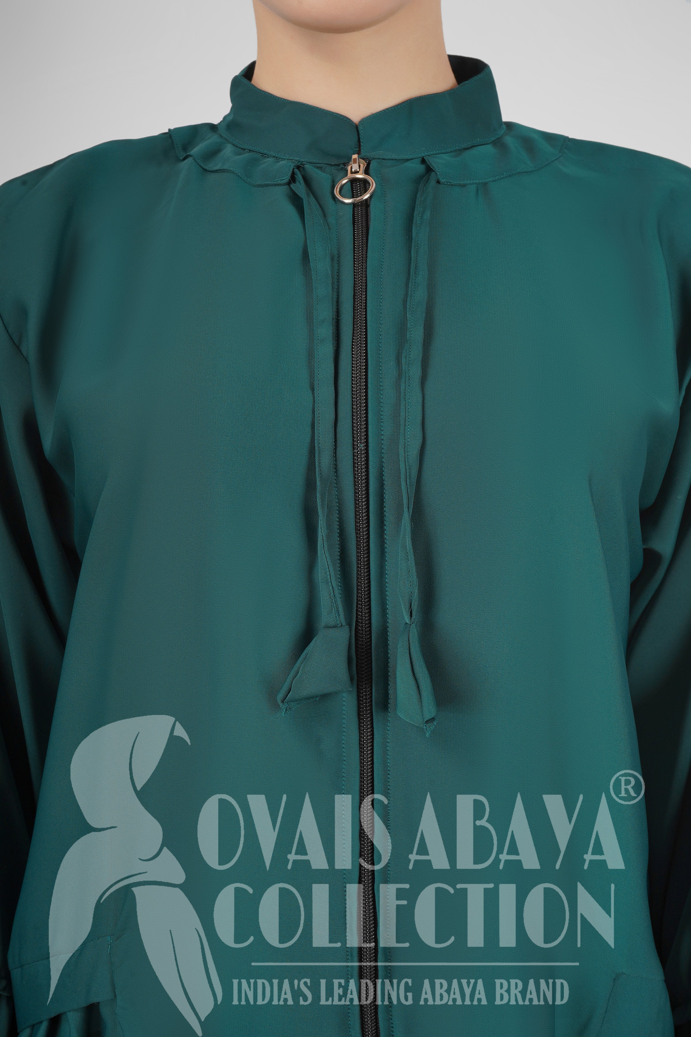 Ayrah Beautiful Side Plates Zipper Abaya RAMA GREEN ( RAMADAN LAUNCH )