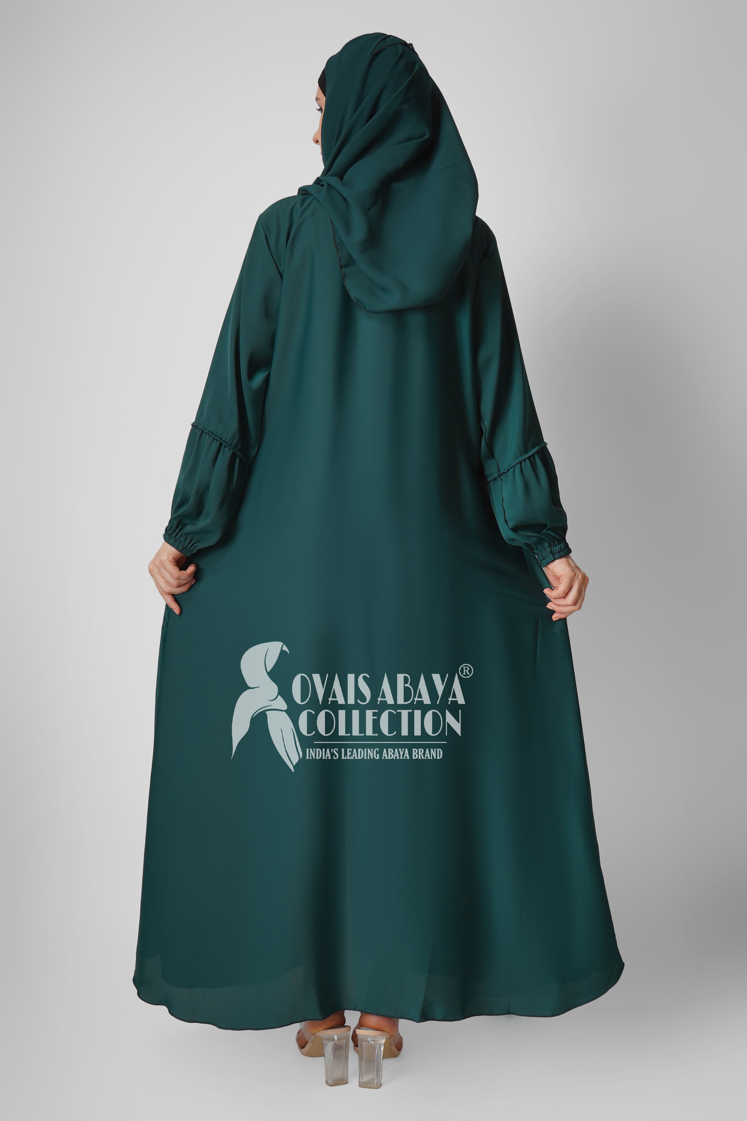 Ayrah Beautiful Side Plates Zipper Abaya RAMA GREEN ( RAMADAN LAUNCH )