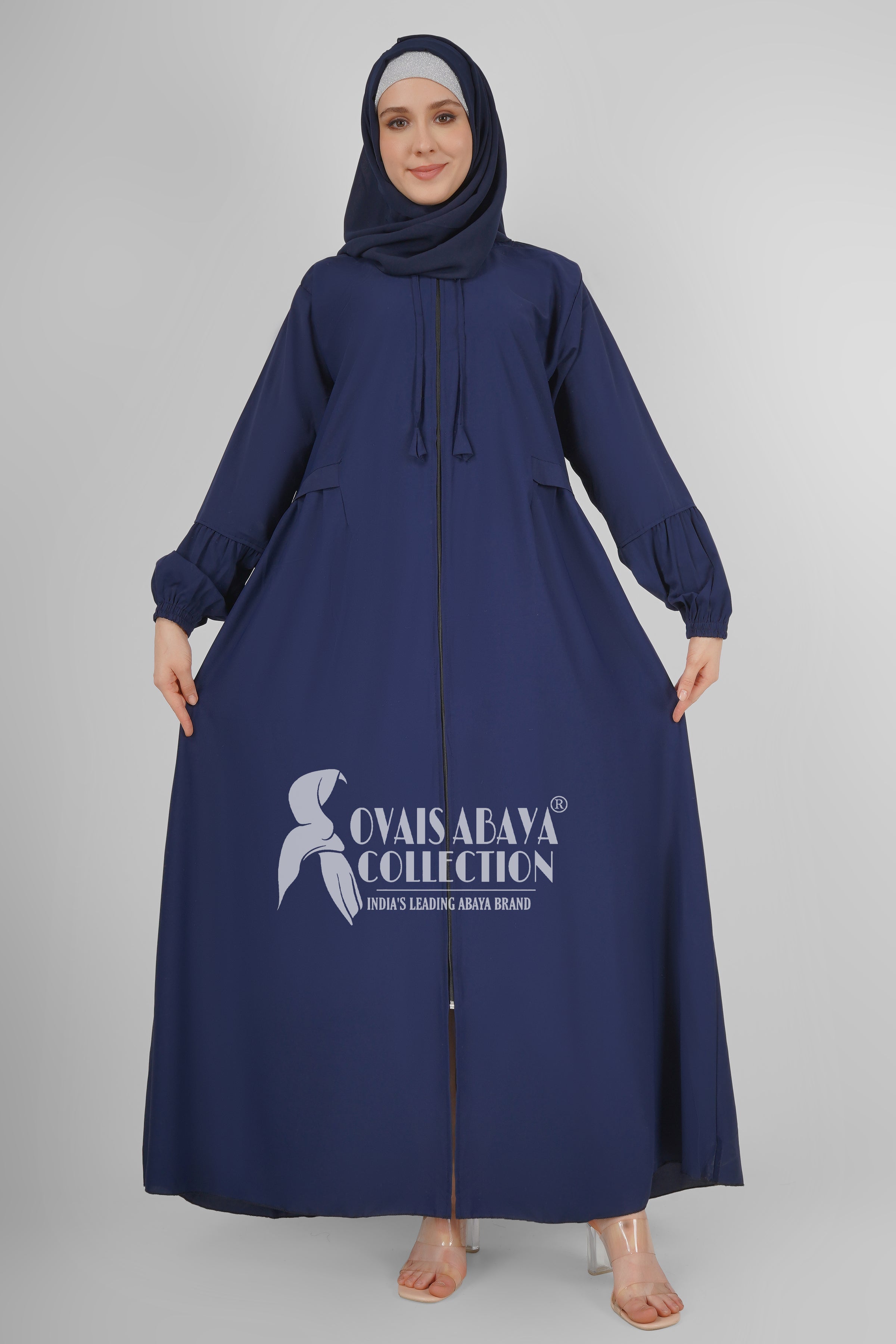 Ayrah Beautiful Side Plates Zipper Abaya BLUE ( RAMADAN LAUNCH )