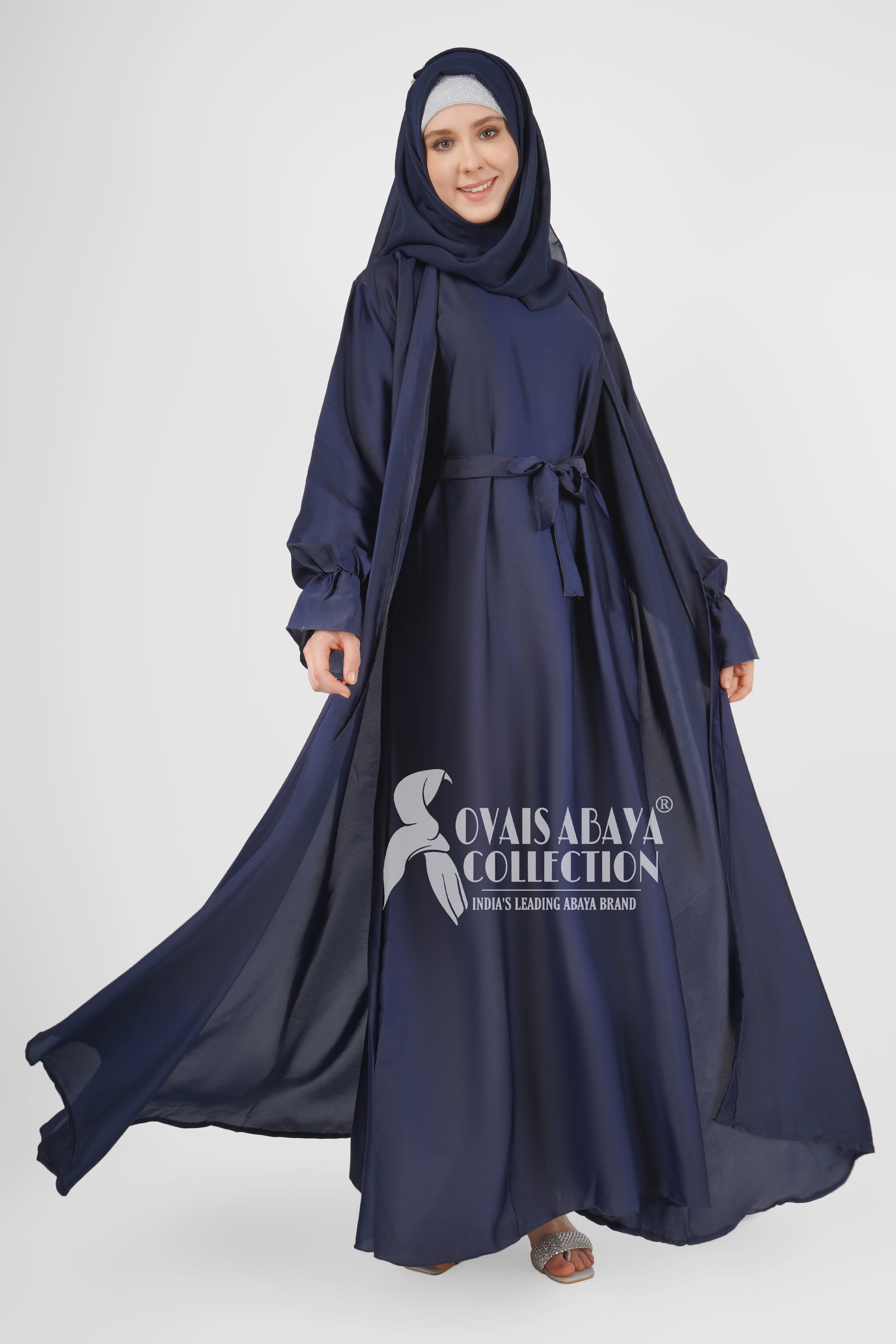 EBRAH BEAUTIFUL DOUBLE SHRUGS ABAYA NAVY BLUE ( NEW LAUNCH )