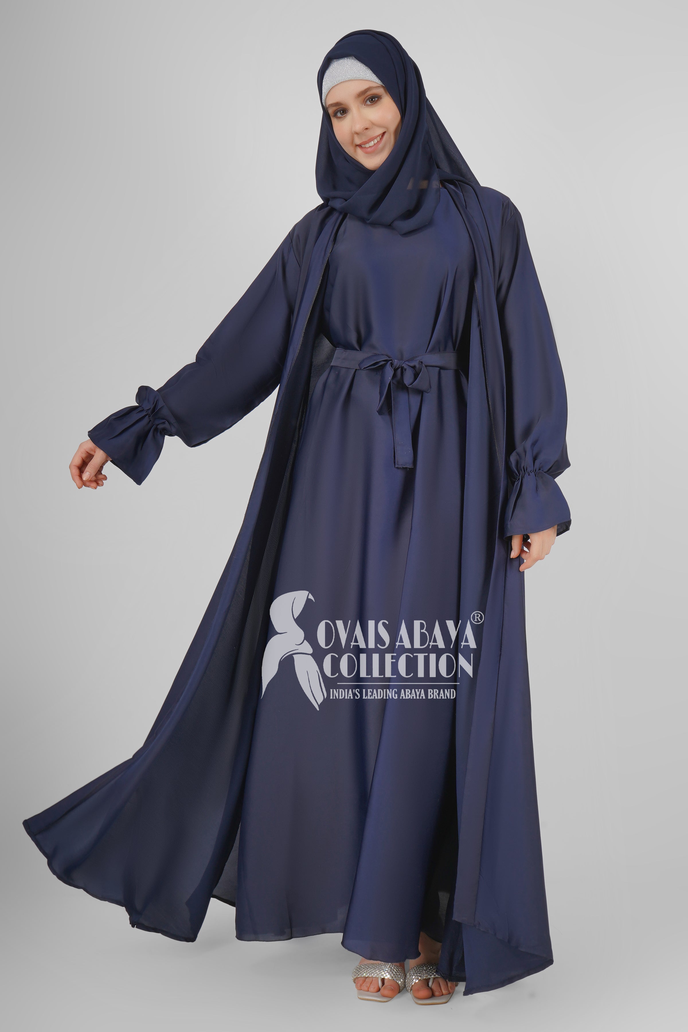 EBRAH BEAUTIFUL DOUBLE SHRUGS ABAYA NAVY BLUE ( NEW LAUNCH )