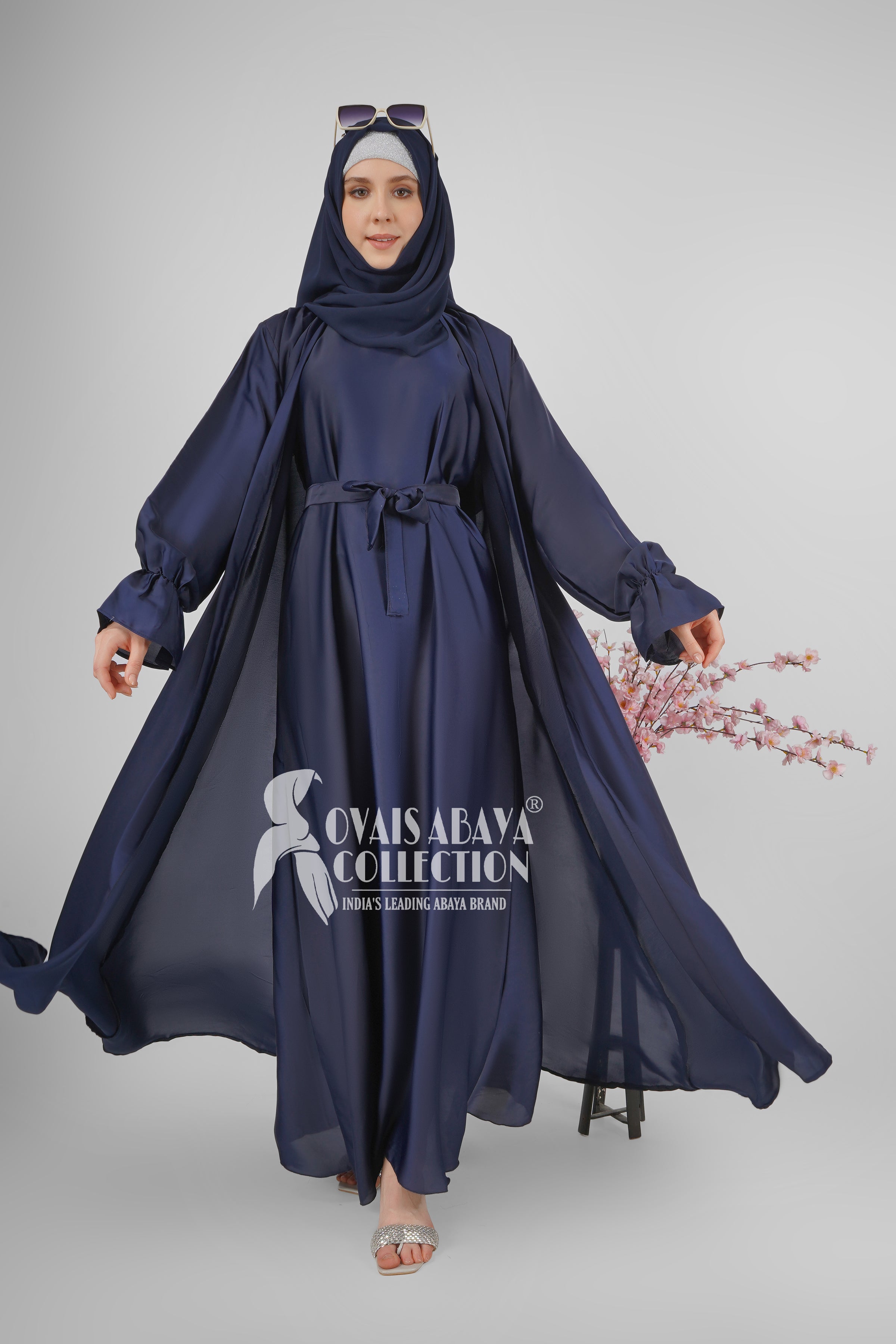 EBRAH BEAUTIFUL DOUBLE SHRUGS ABAYA NAVY BLUE ( NEW LAUNCH )