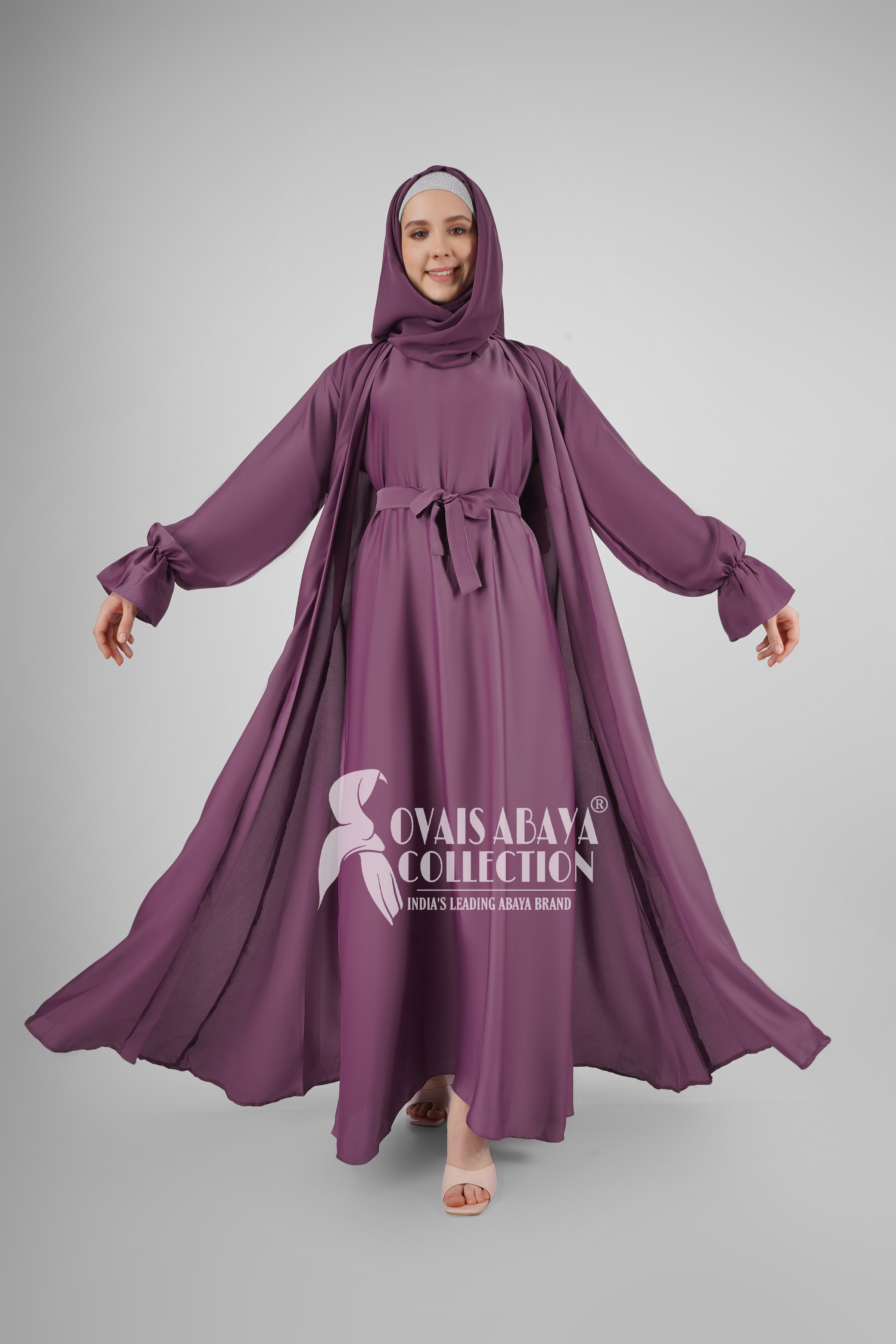 EBRAH BEAUTIFUL DOUBLE SHRUGS ABAYA LAVENDER ( NEW LAUNCH )