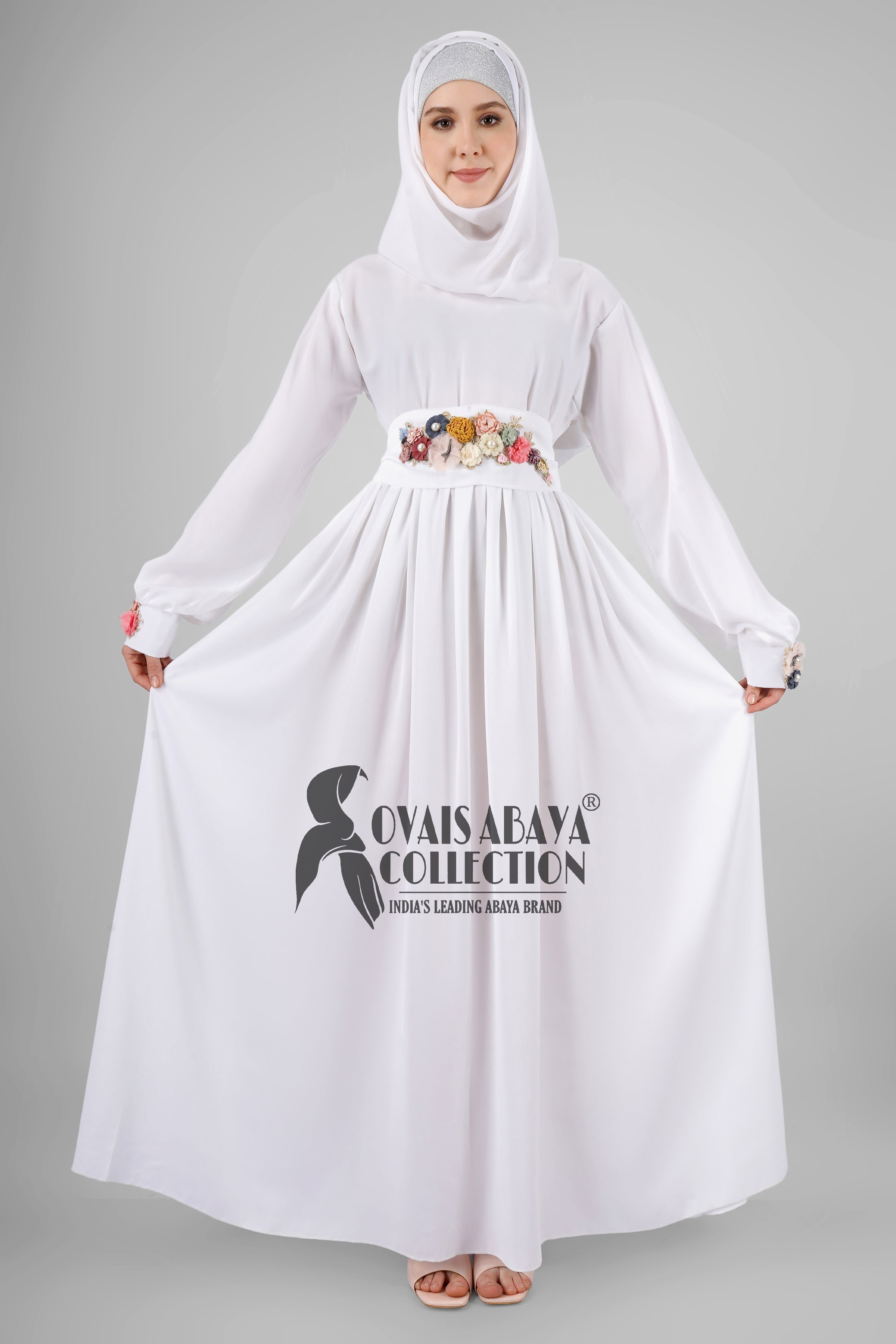 Alaya Imported Broach Plates work Abaya ( WHITE )