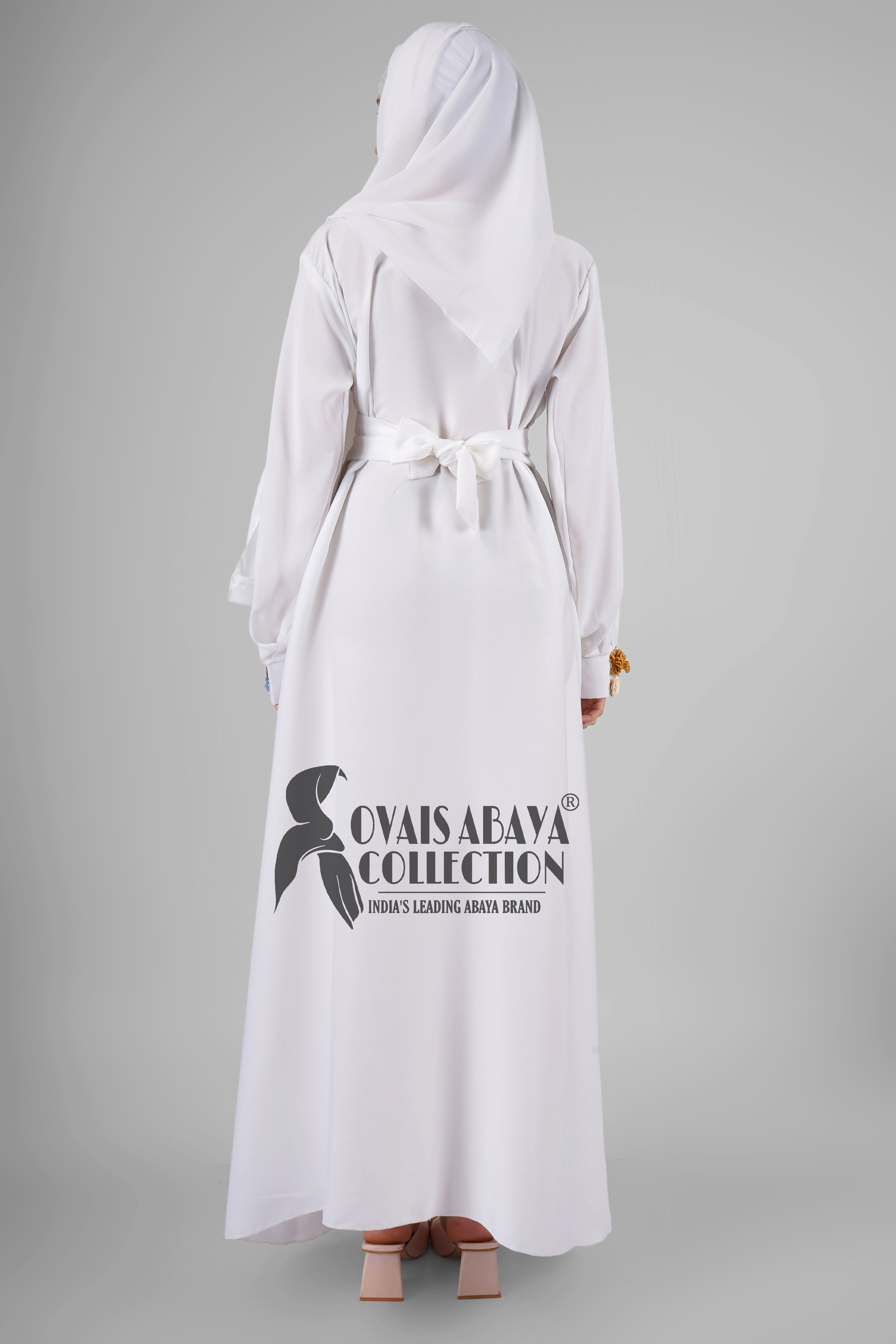 Alaya Imported Broach Plates work Abaya ( WHITE )