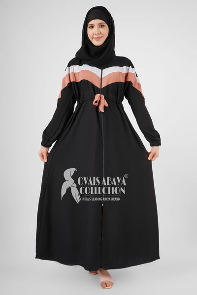 IMPORTED CONTRAST FRONT OPEN ZIPPER ABAYA ( NEW LAUNCH )