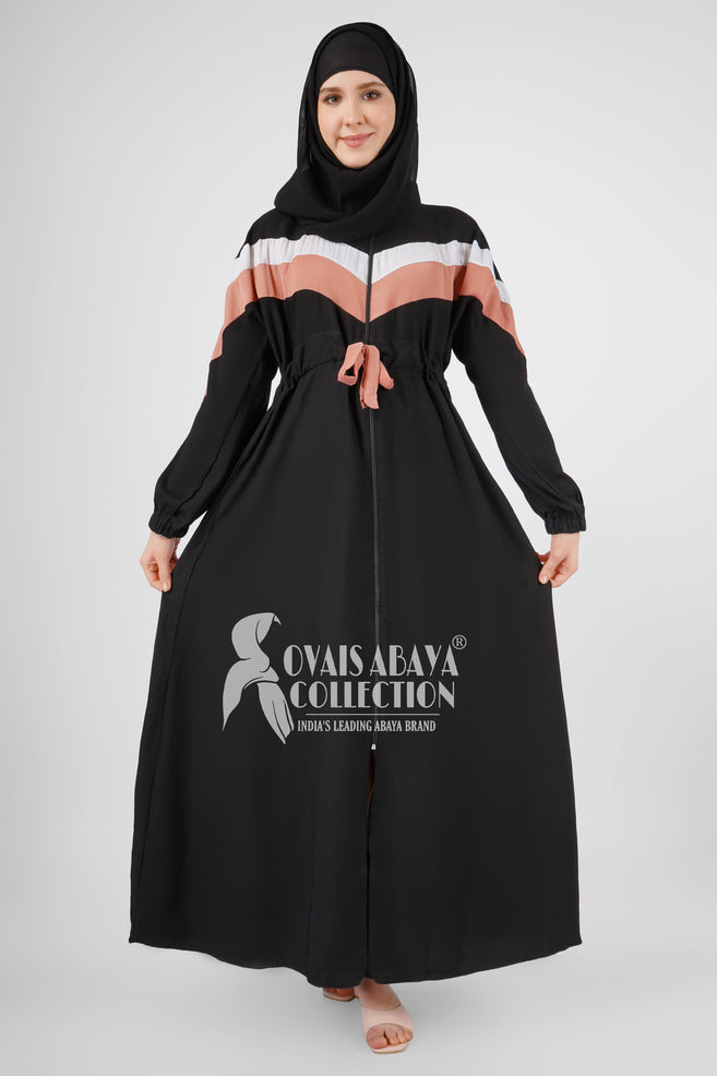 IMPORTED CONTRAST FRONT OPEN ZIPPER ABAYA ( NEW LAUNCH )