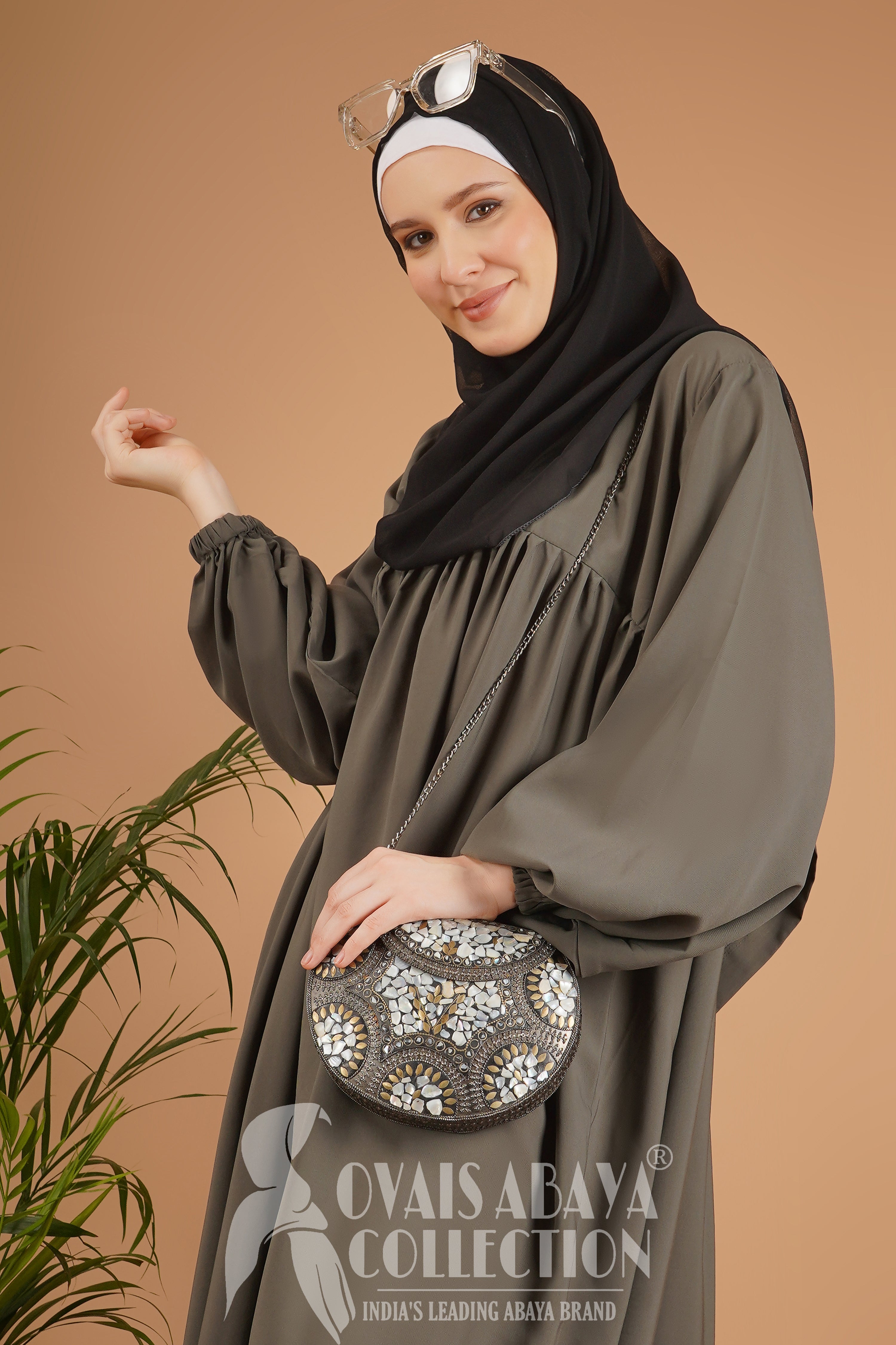 Maryam Pleated Balloon Sleeve Abaya SLASH GRAY ( New Launch )