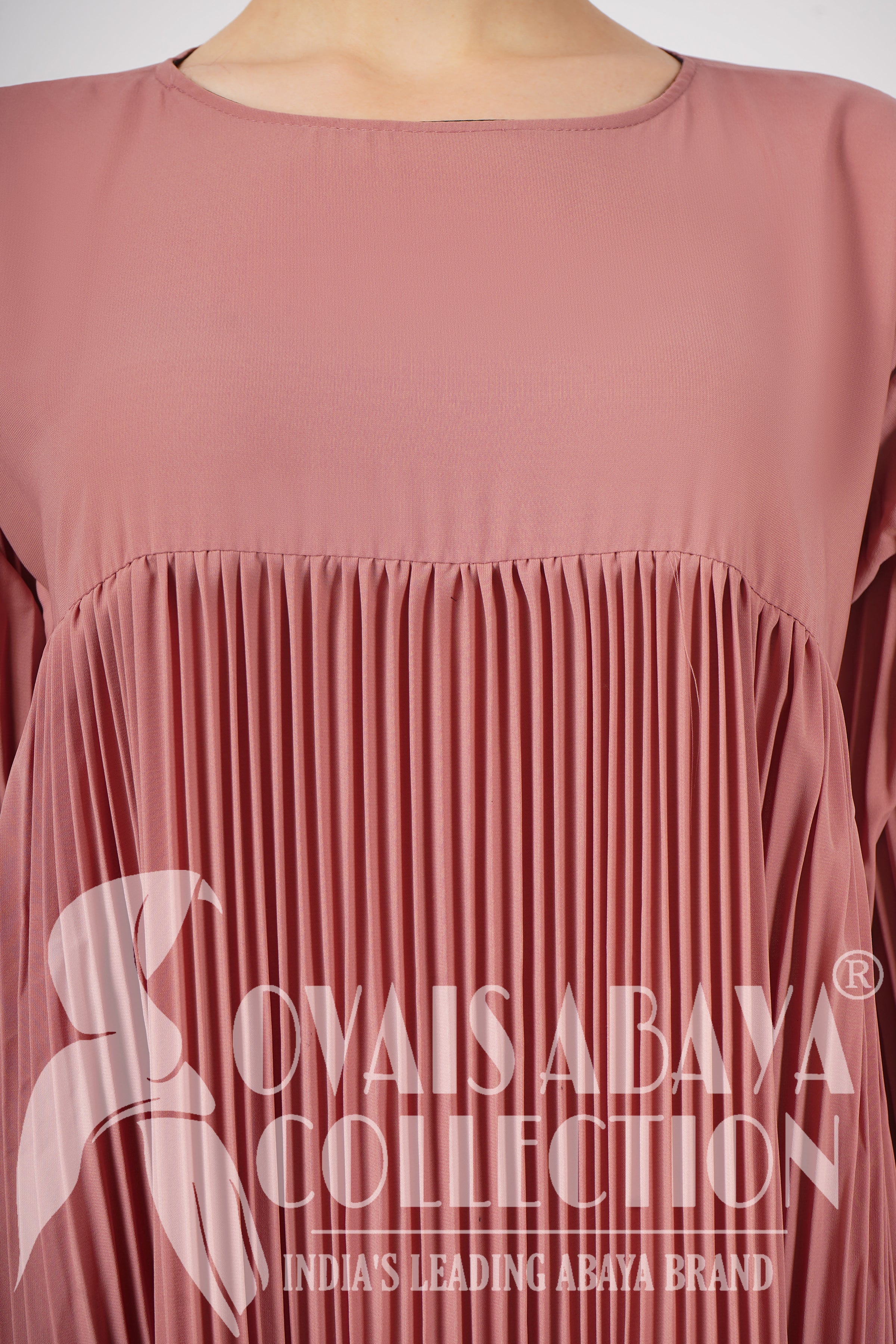 RIDA Beautiful Frill Plates work Abaya - PINK ( HIGHLY CUSTOMER DEMAND )