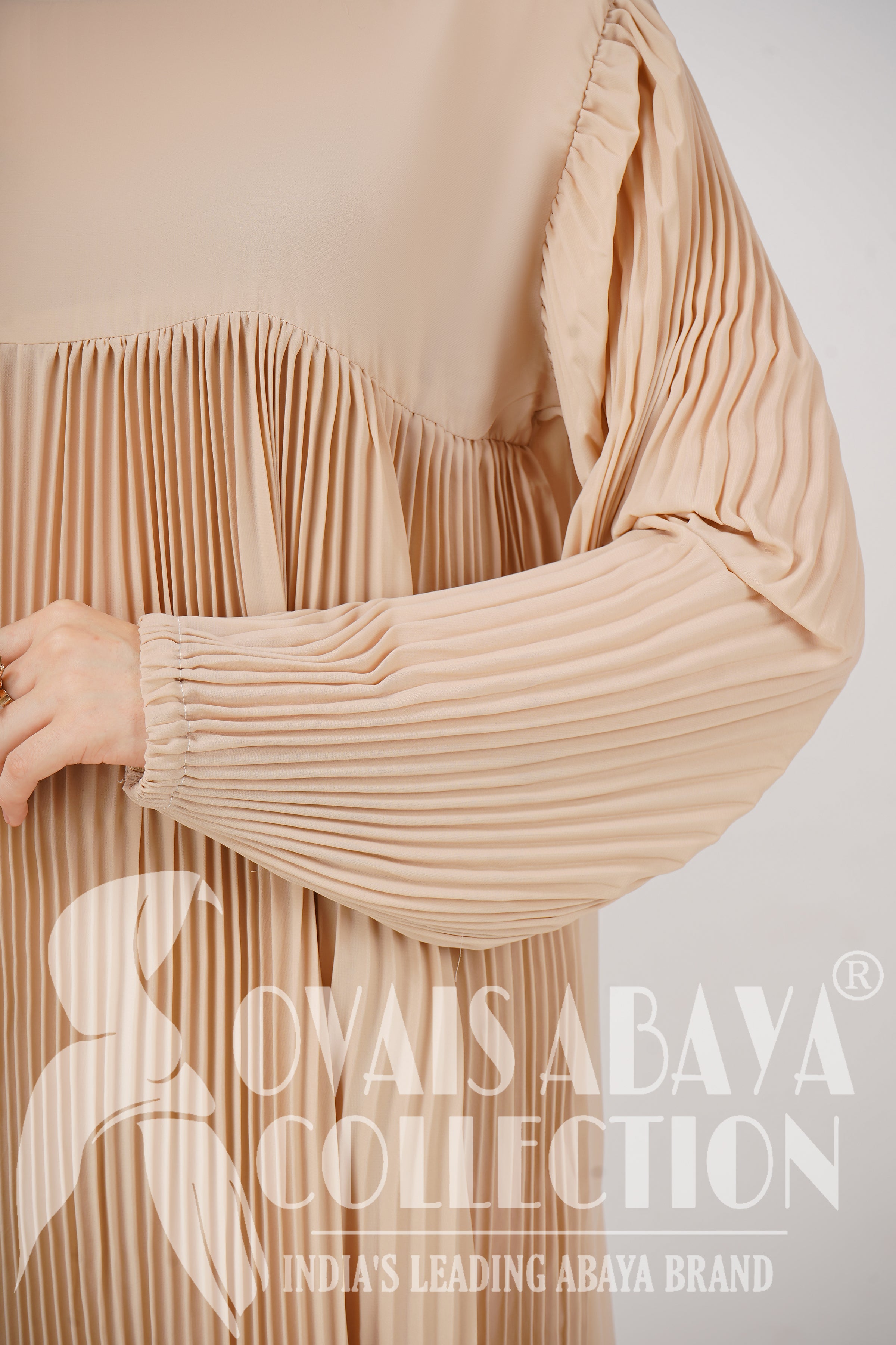 RIDA Beautiful Frill Plates work Abaya - NUDE ( HIGHLY CUSTOMER DEMAND )