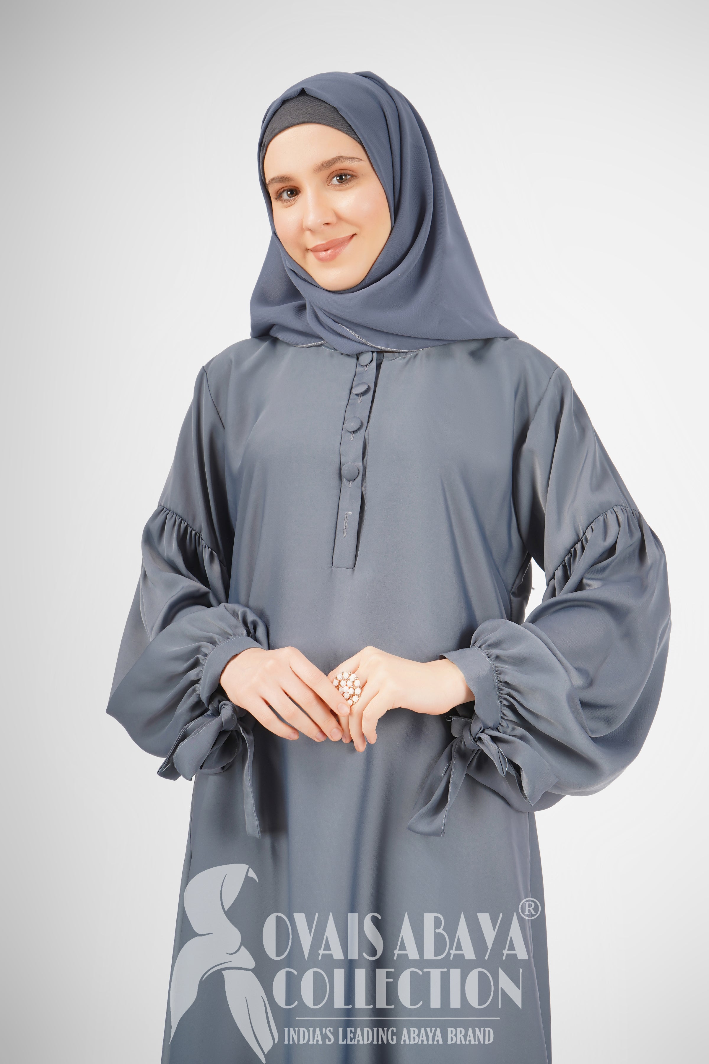 Tahura Balloon Sleeves Abaya ( GRAY  )