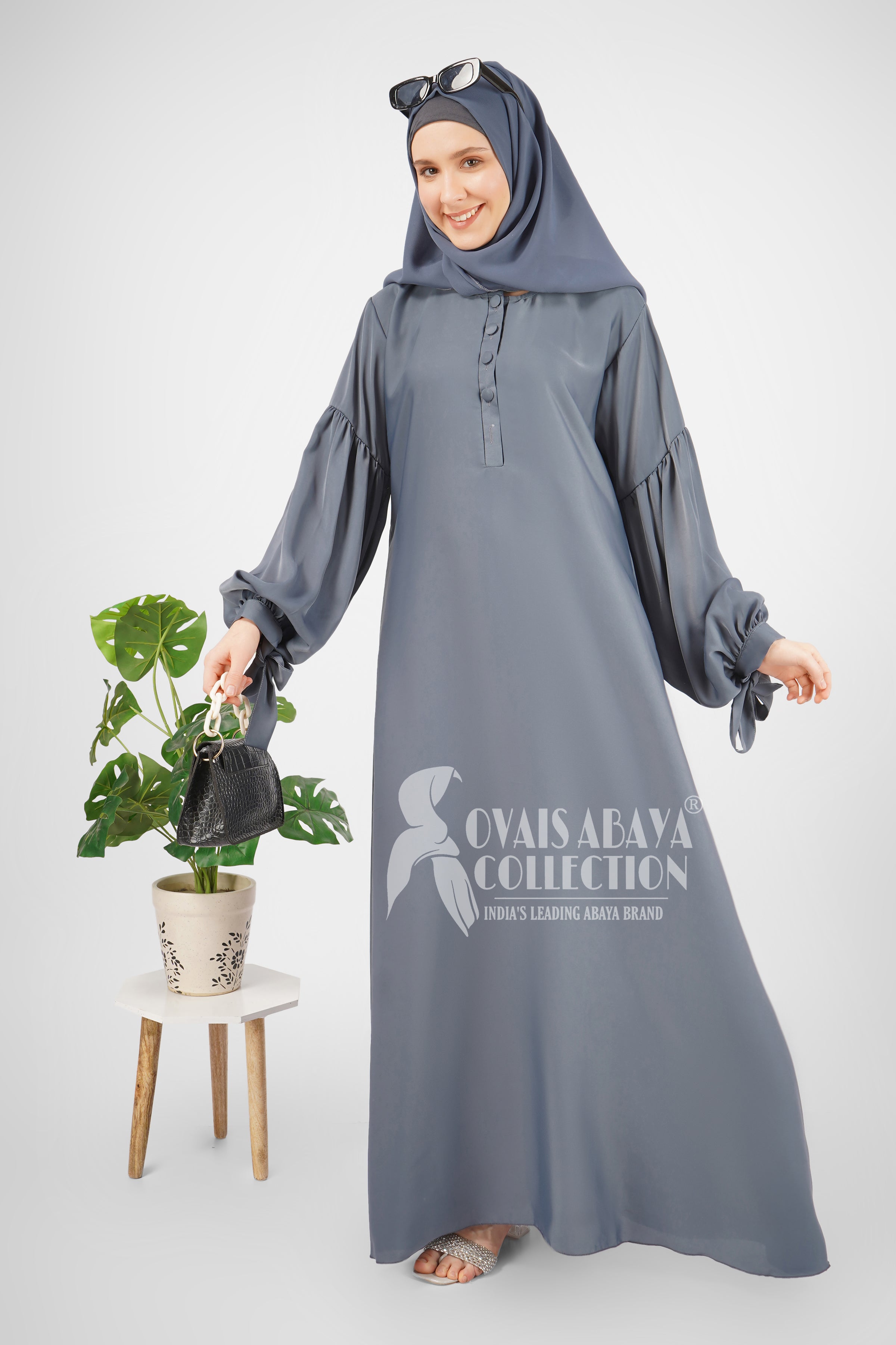 Tahura Balloon Sleeves Abaya ( GRAY  )