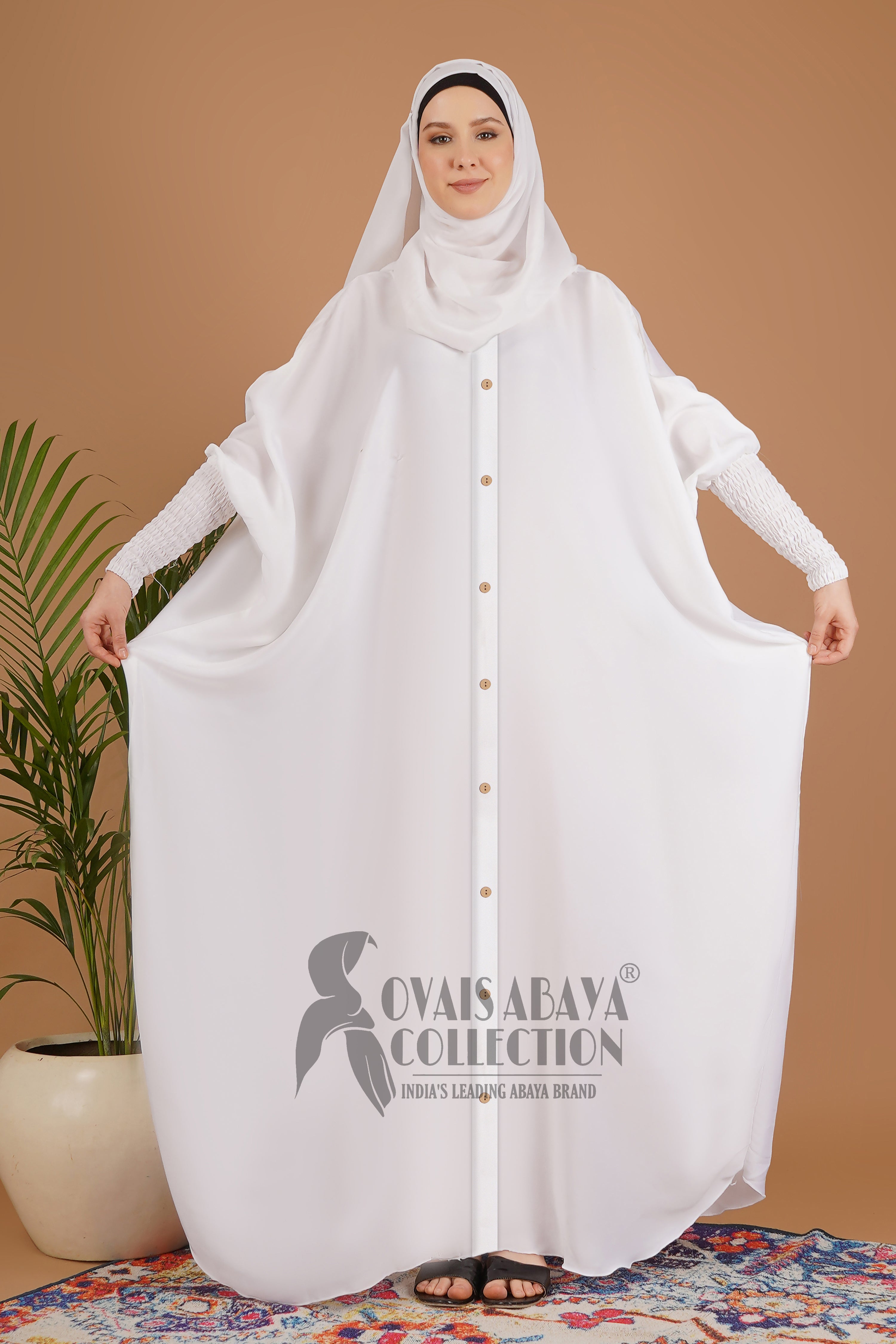 Shaziya puff Sleeves Button Kaftan Abaya - WHITE ( New Launch )