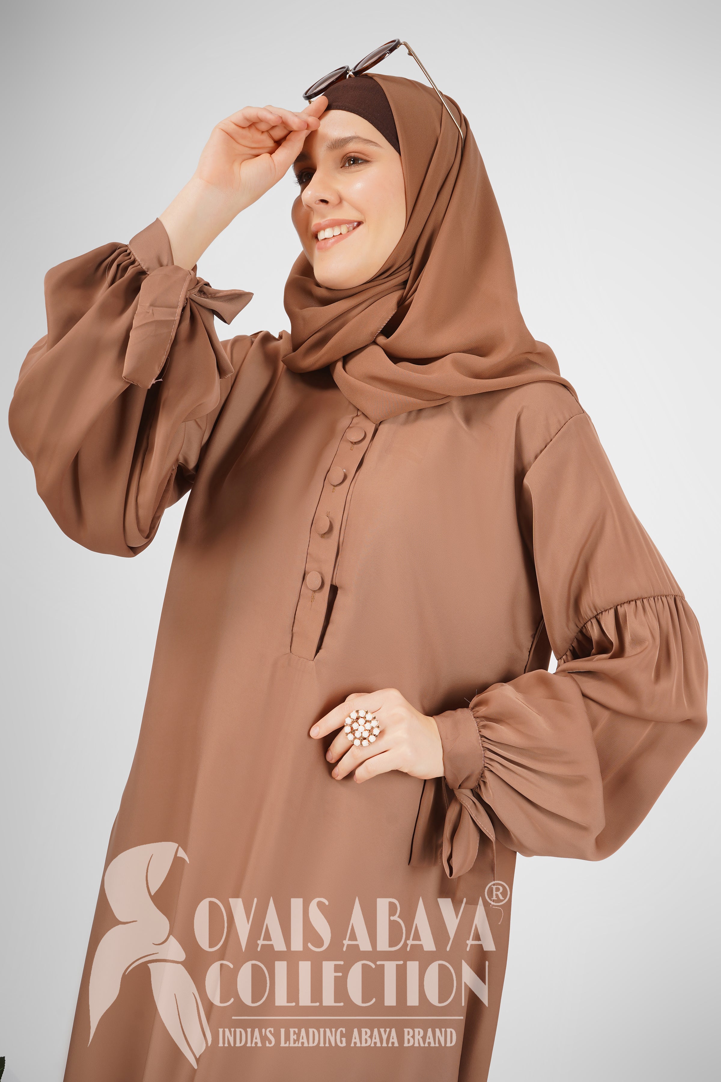 Tahura Balloon Sleeves Abaya ( NUDE )