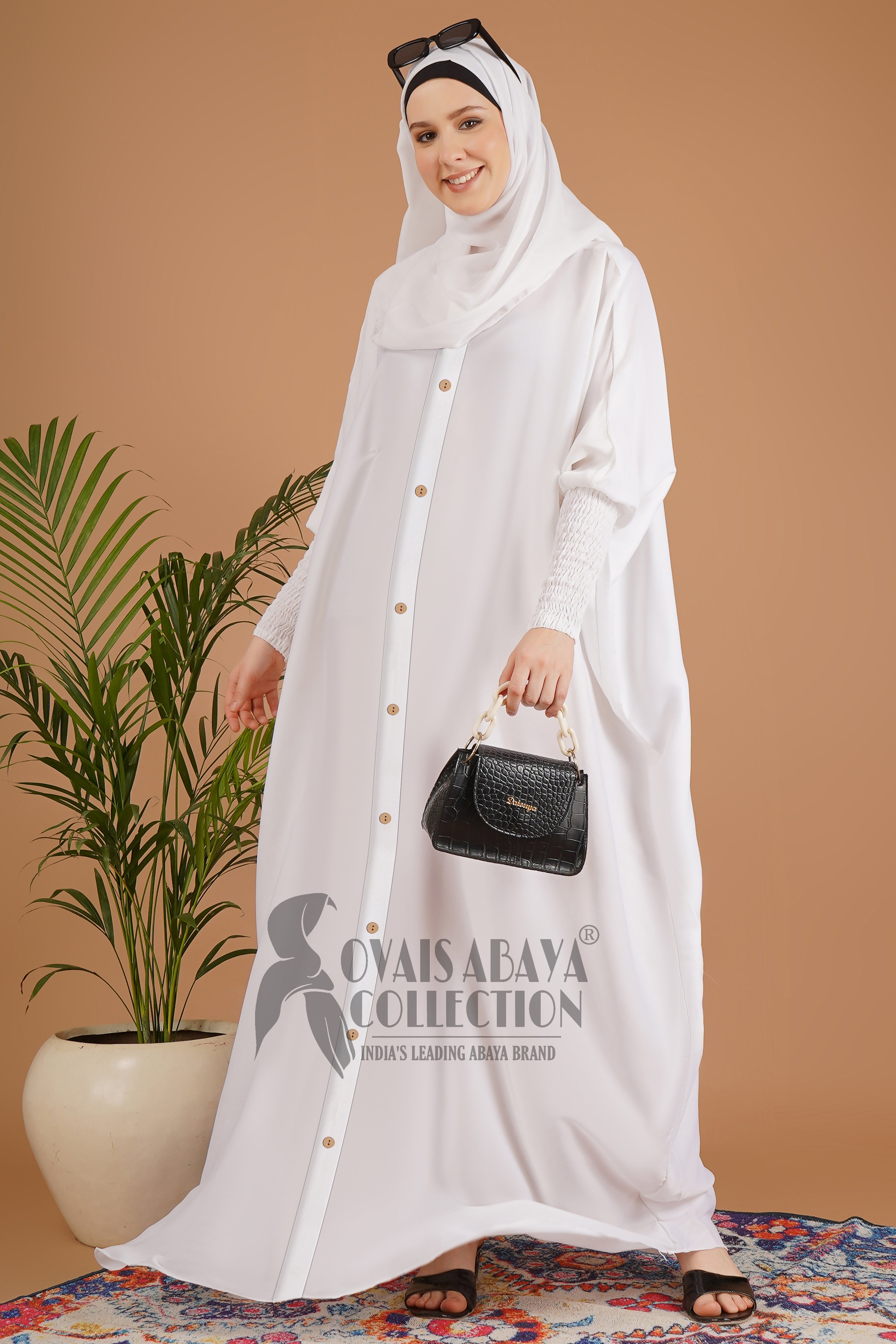 Shaziya puff Sleeves Button Kaftan Abaya - WHITE ( New Launch )