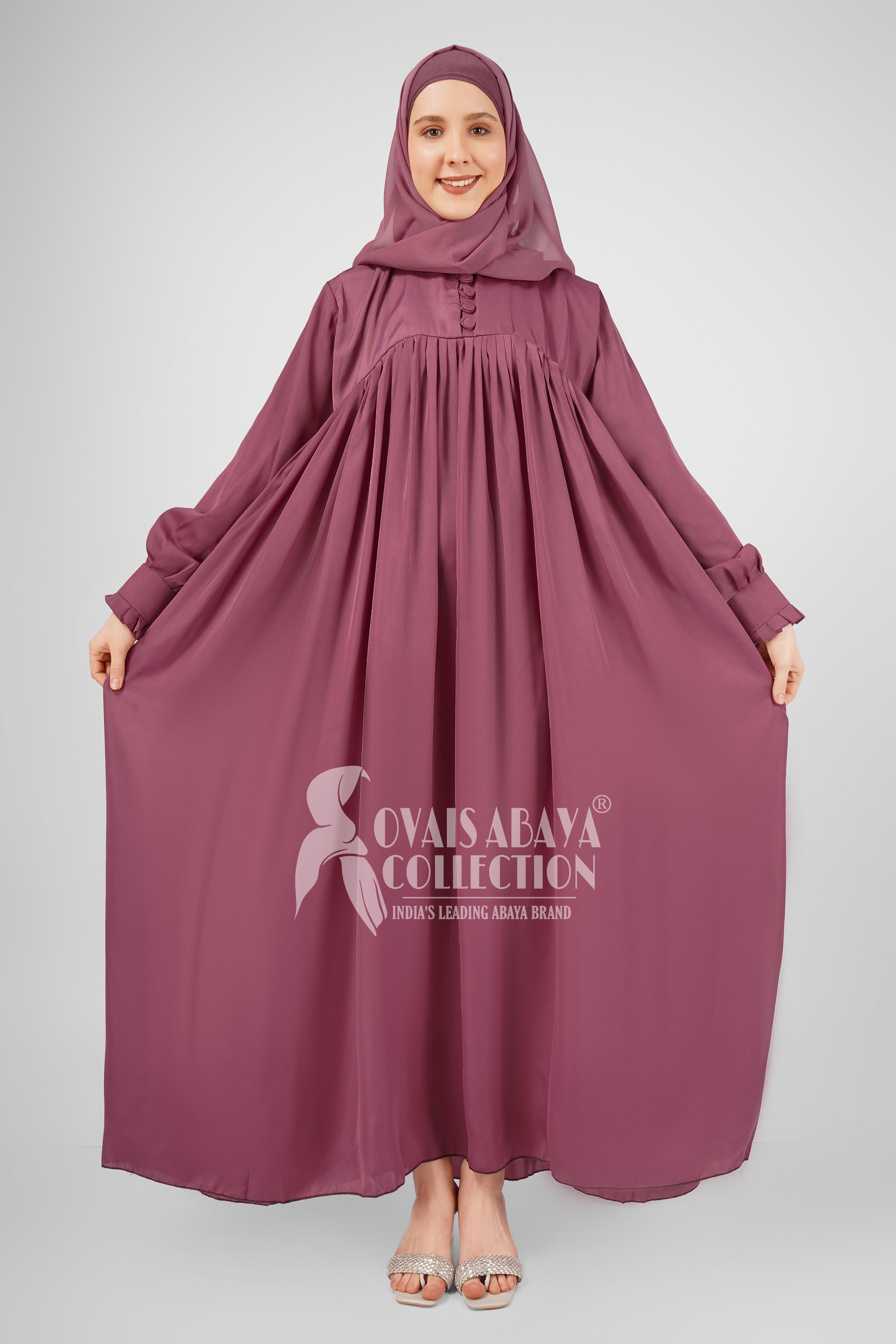 New Collar Plate work & Beautifull Buttons work Abaya ( MAUVE PINK )