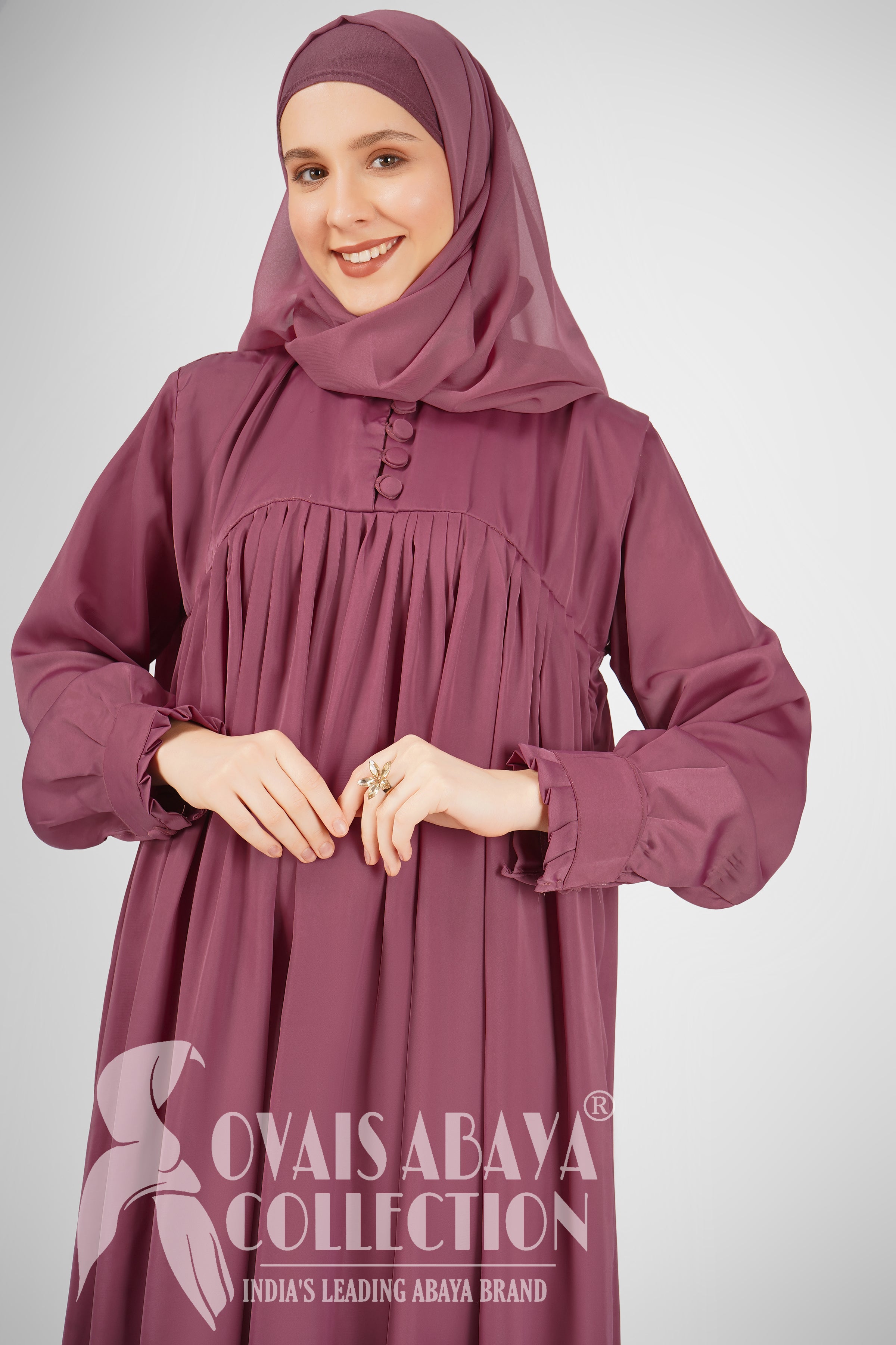 New Collar Plate work & Beautifull Buttons work Abaya ( MAUVE PINK )