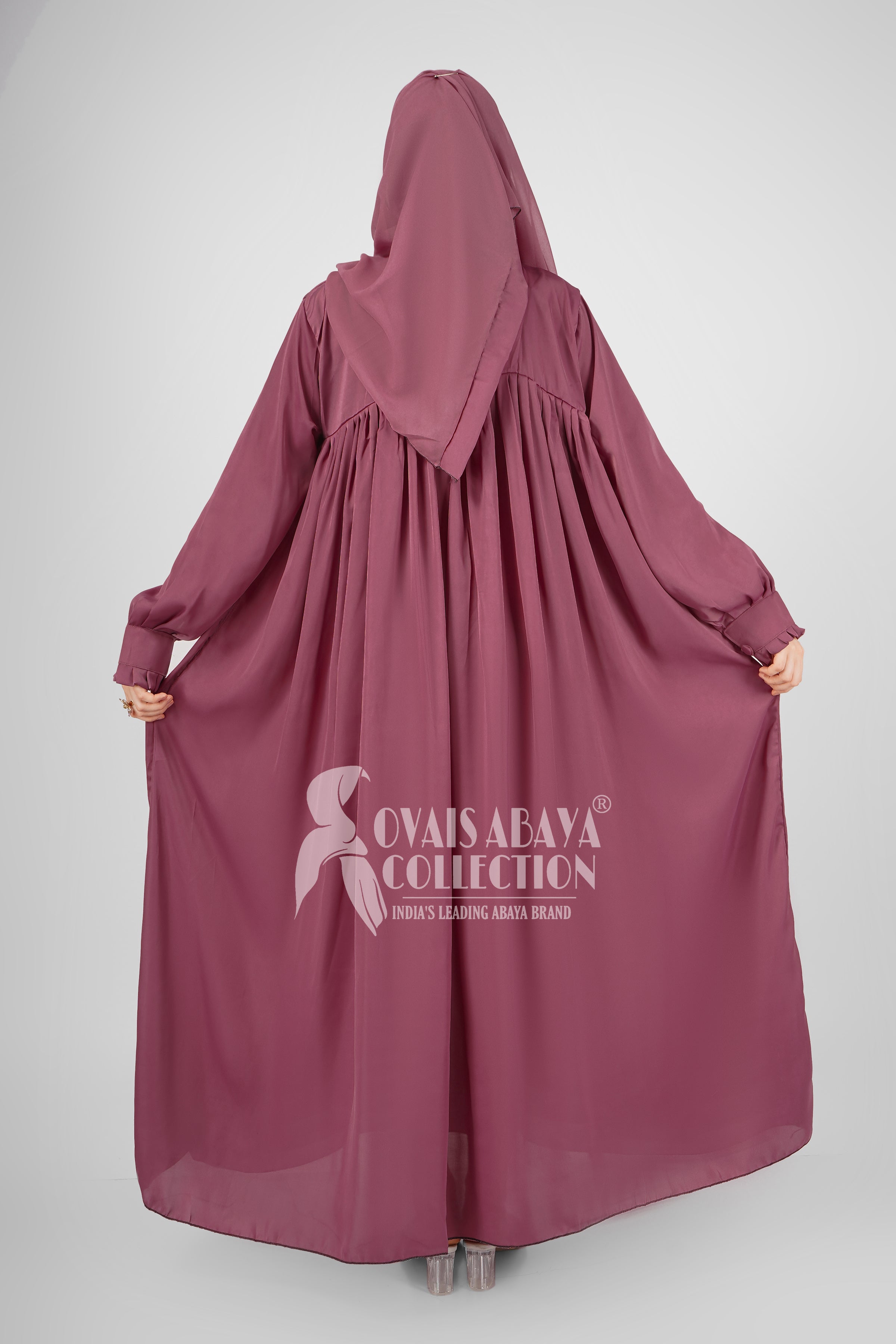 New Collar Plate work & Beautifull Buttons work Abaya ( MAUVE PINK )