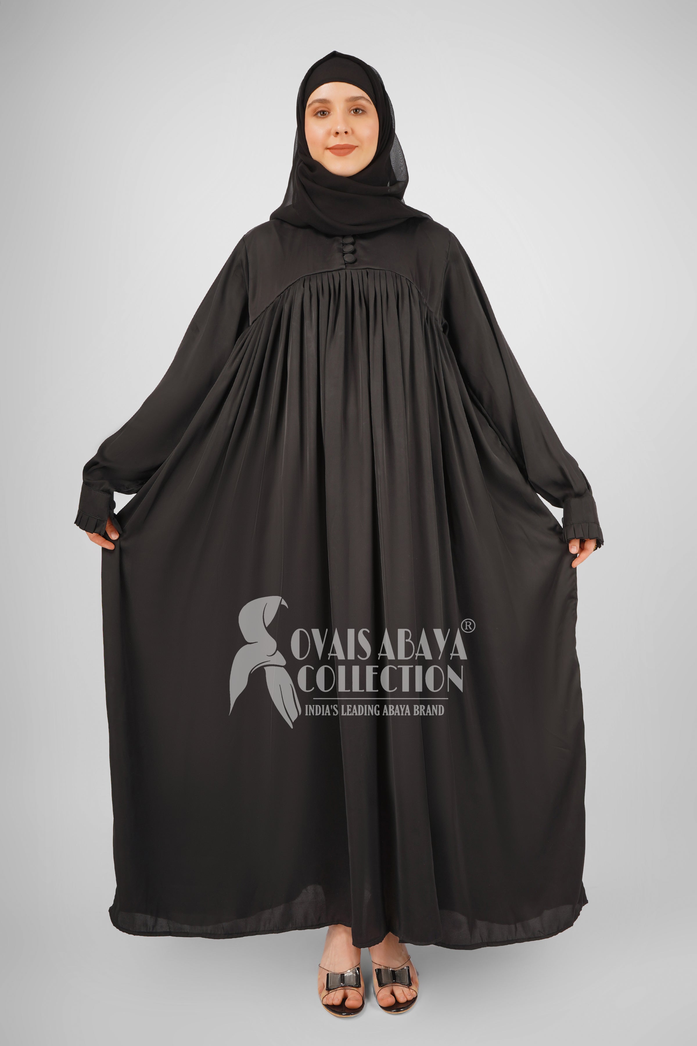 New Collar Plate work & Beautifull Buttons work Abaya ( BLACK )