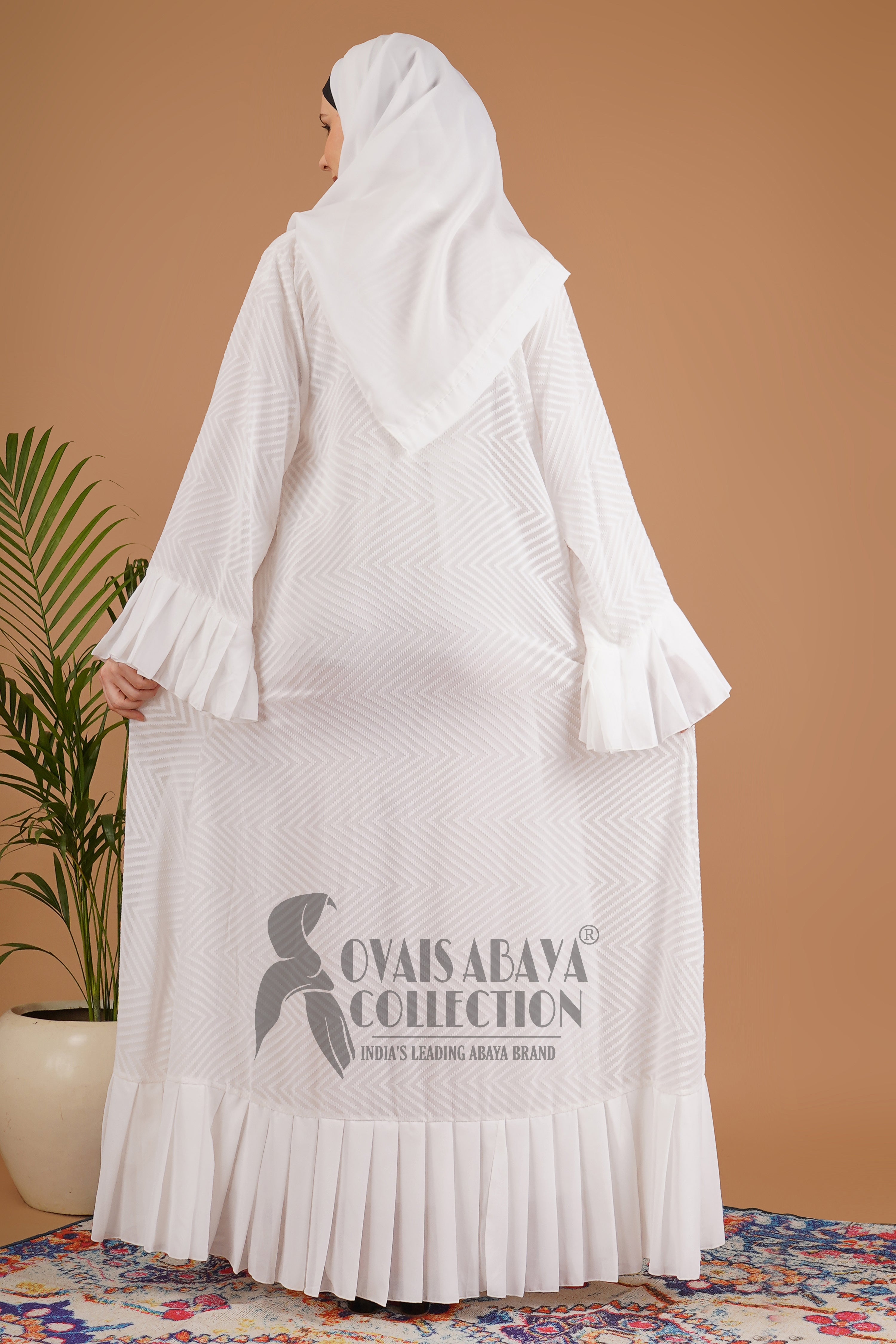 Spl White Embos Double Shrugs Abaya ( Umrah Collection )