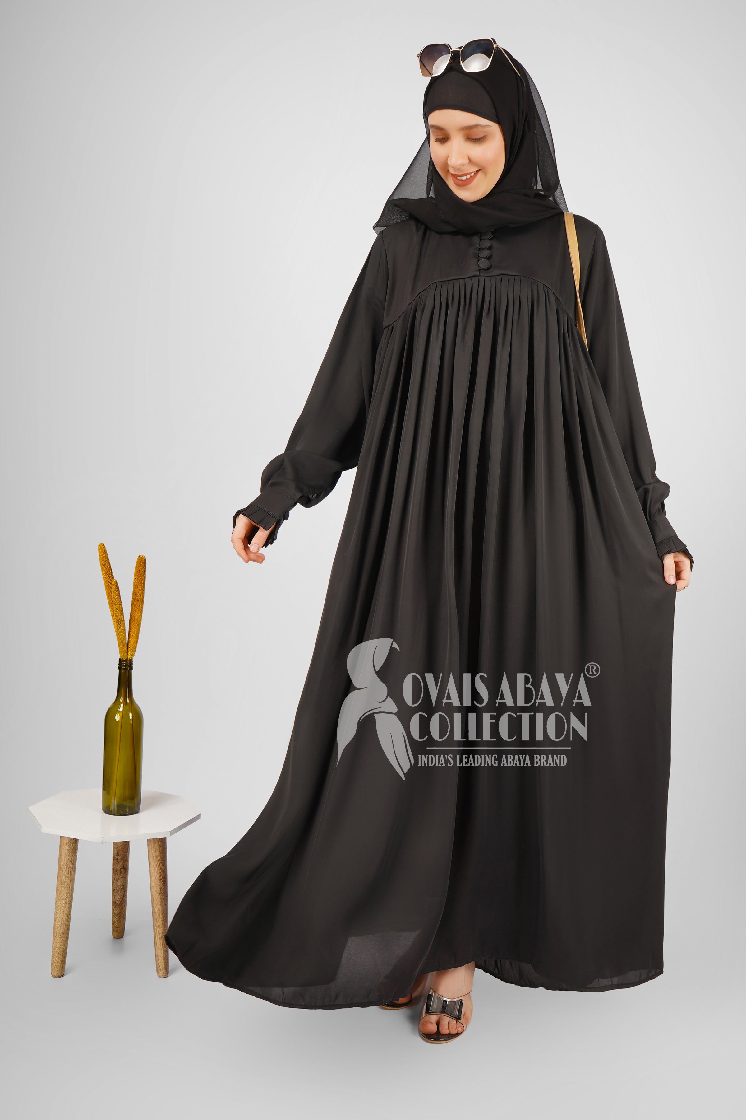 New Collar Plate work & Beautifull Buttons work Abaya ( BLACK )