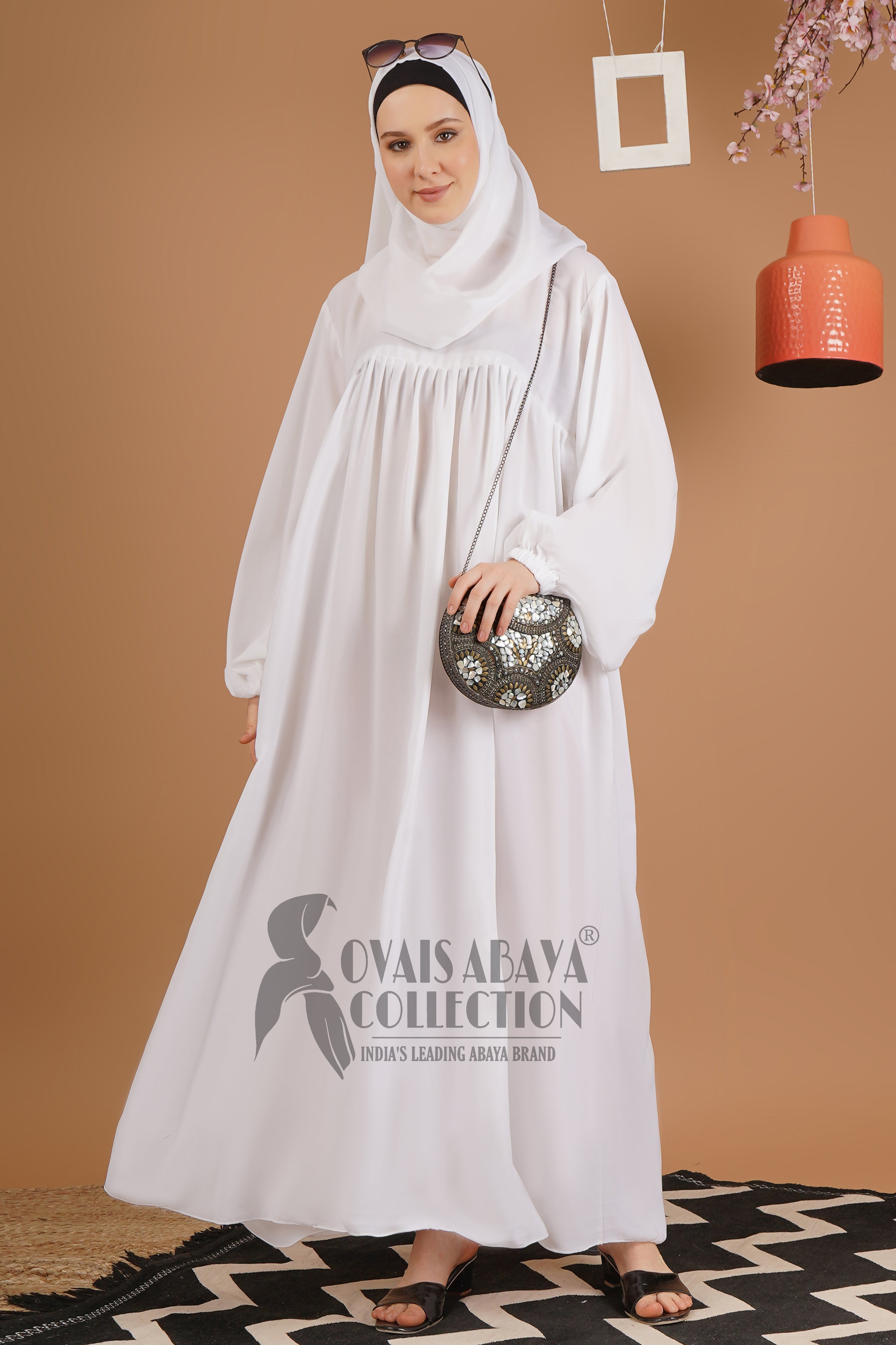 Maryam Pleated Balloon Sleeve Abaya WHITE ( New Launch )